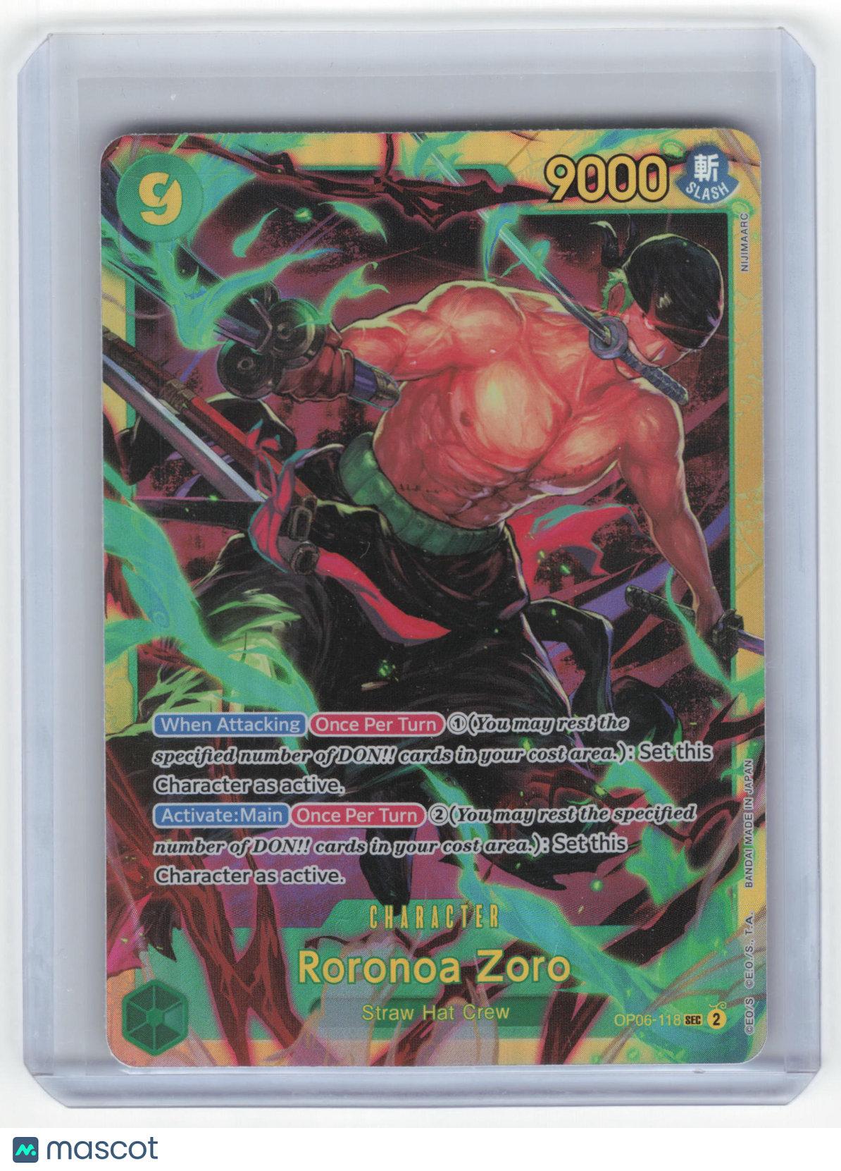 One Piece Card Game Roronoa Zoro Wings of the Captain Secret Rare Foil #OP06-118