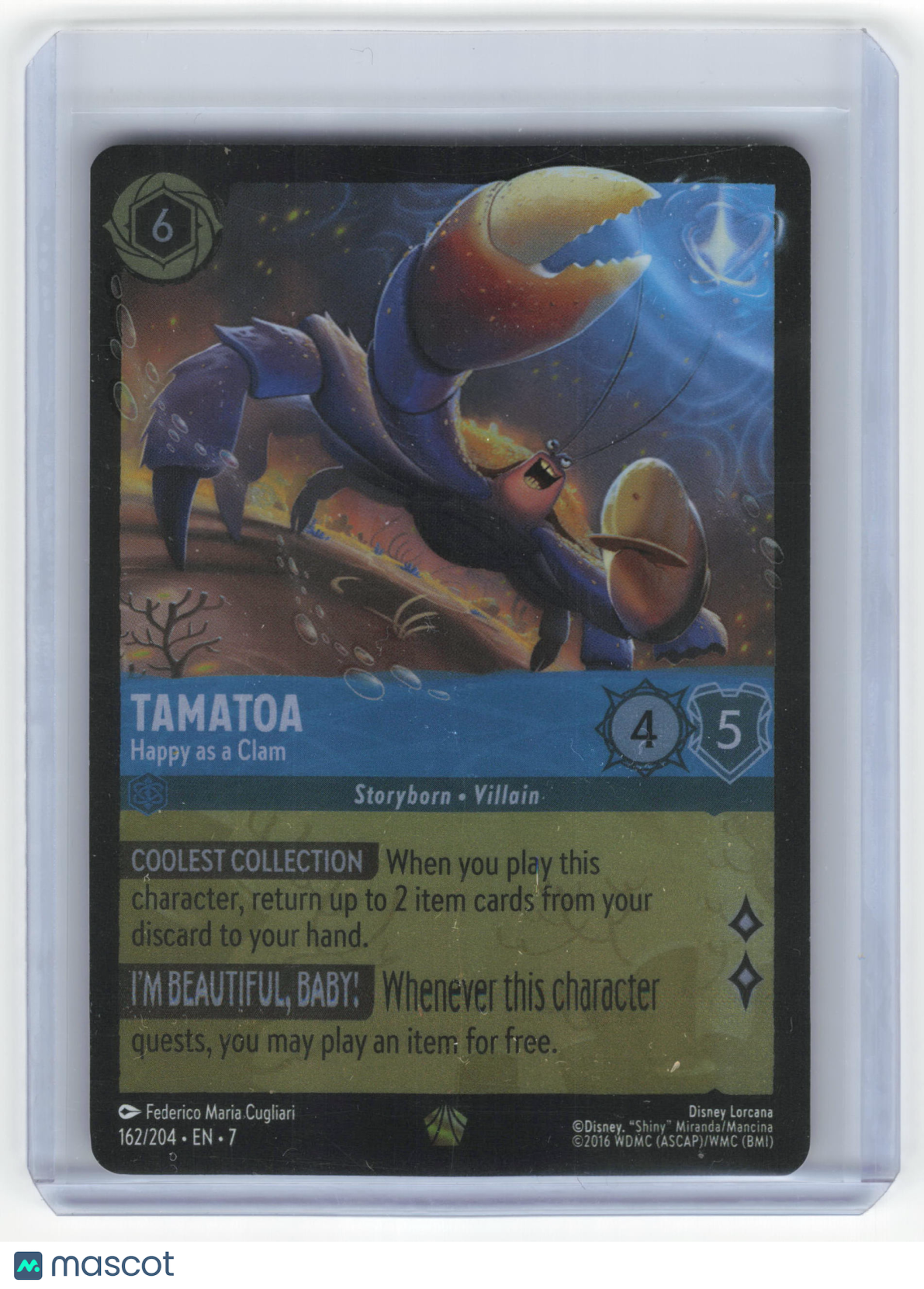 2025 Lorcana Tamatoa, Happy as a Clam #162 Archazia's Island Legendary Cold Foil