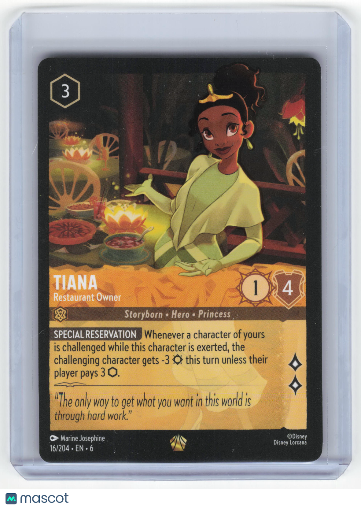 2024 Lorcana—Tiana, Restaurant Owner #16/204 Azurite Sea—Legendary Near Mint