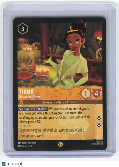 2024 Lorcana—Tiana, Restaurant Owner #16/204 Azurite Sea—Legendary Near Mint