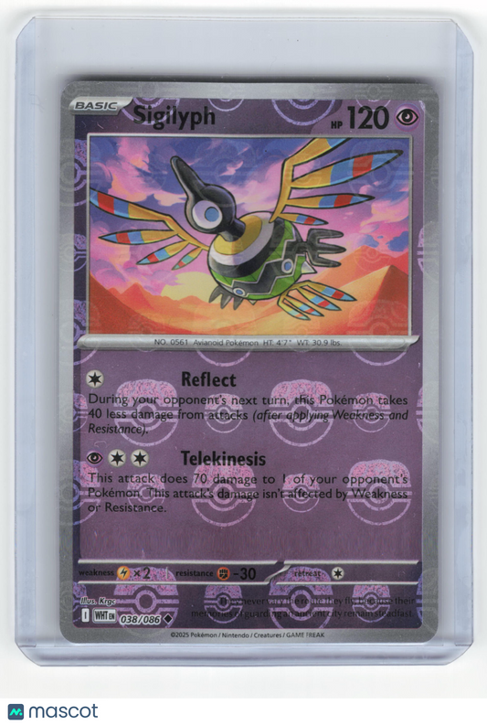 2025 Pokemon Sigilyph White Flare Uncommon Reverse Holo #38/86 Master Ball