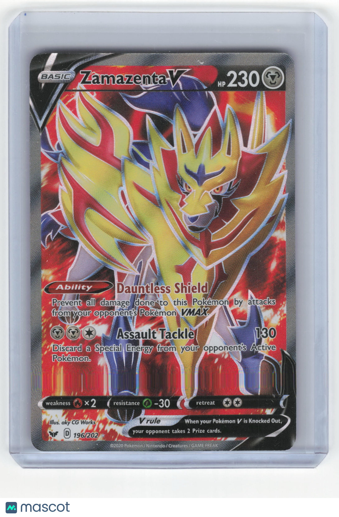 2020 Pokemon Zamazenta V Sword & Shield Rare Holo #196/202