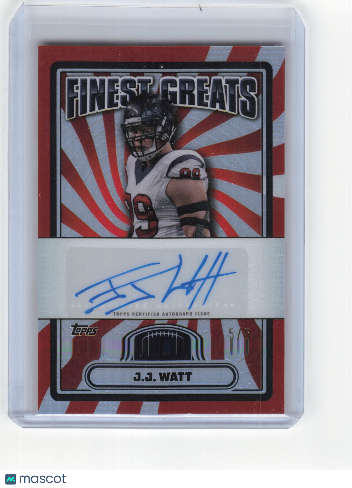2024 Topps Finest Greats Football J.J. Watt 5/5 Auto Red Geo. Refractor #FG-JW