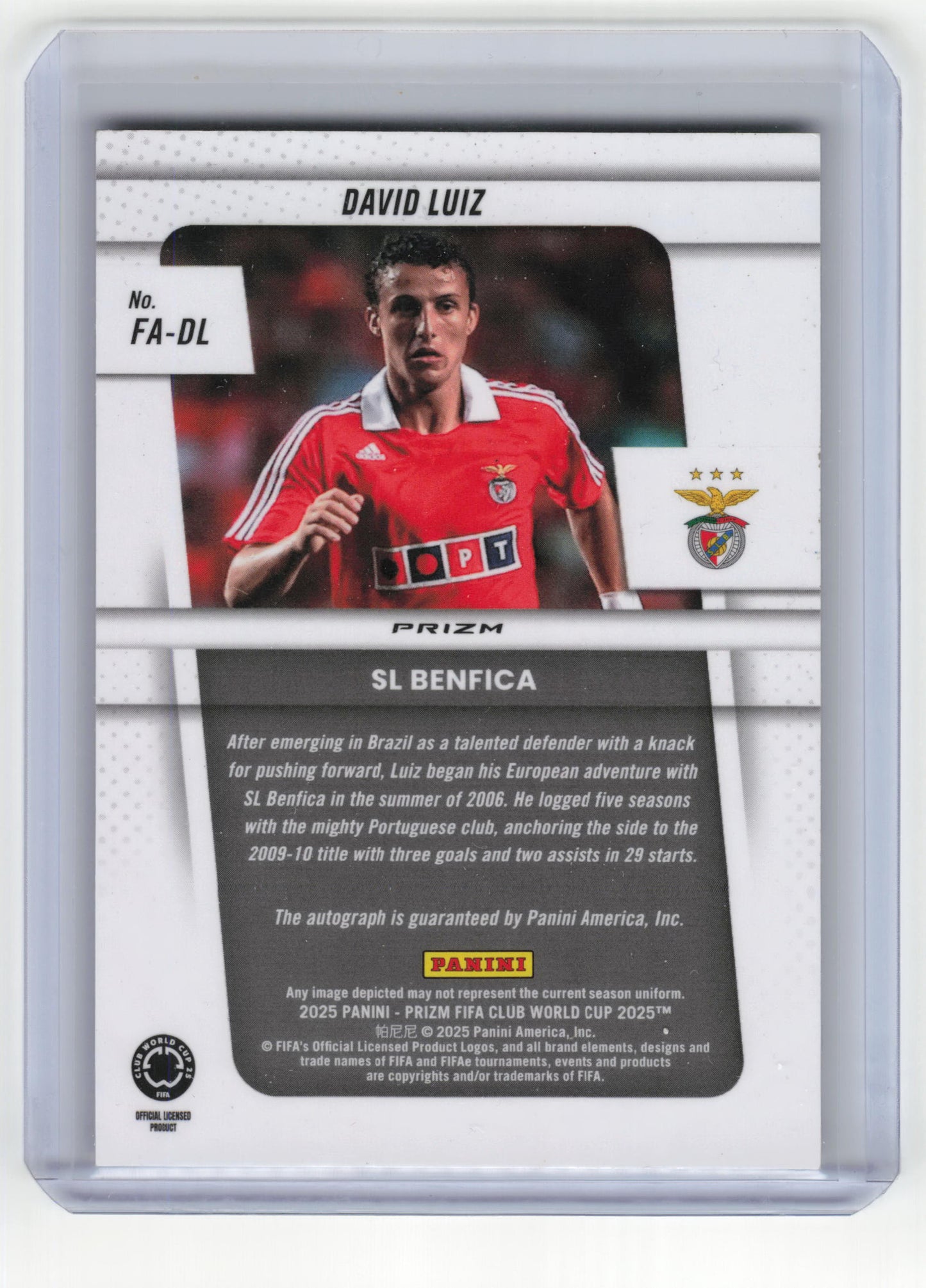 2025 Panini Prizm Soccer David Luiz Autograph Lazer Prizm #FA-DL Near Mint