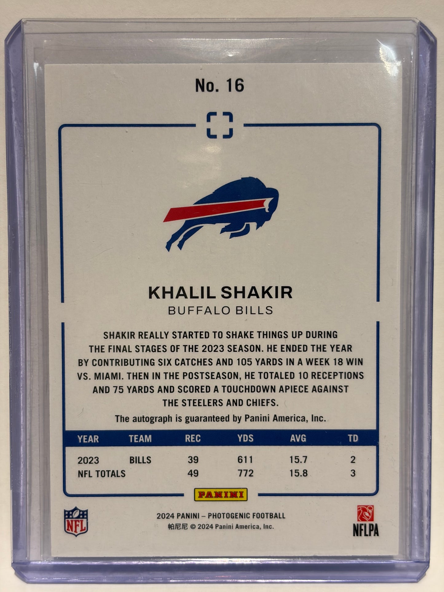 2024 Panini Photogenic Football Football Khalil Shakir Auto 15/25 Blue #16 NM