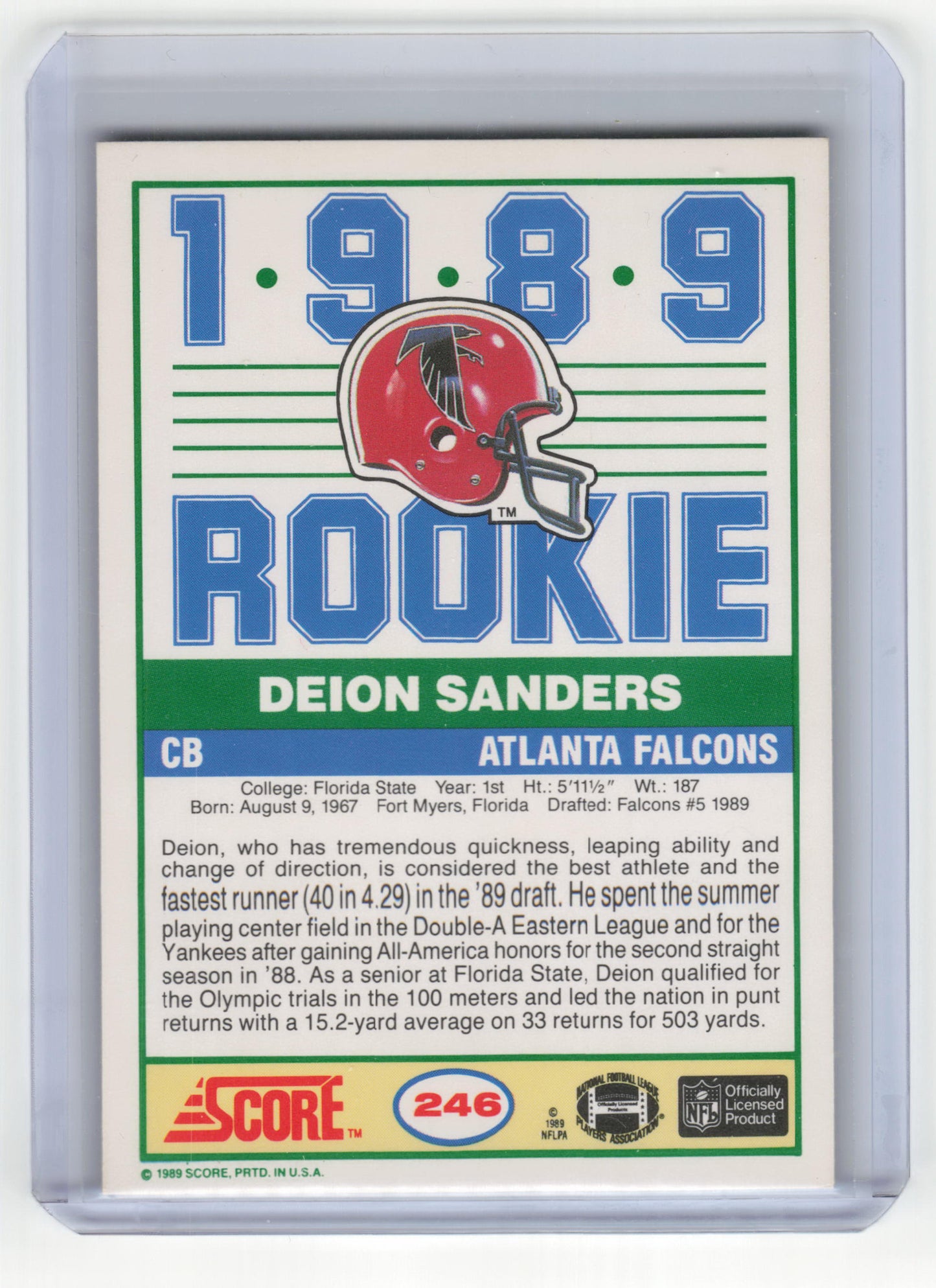 1989 Score Rookie Football Deion Sanders #246 Near Mint or Better