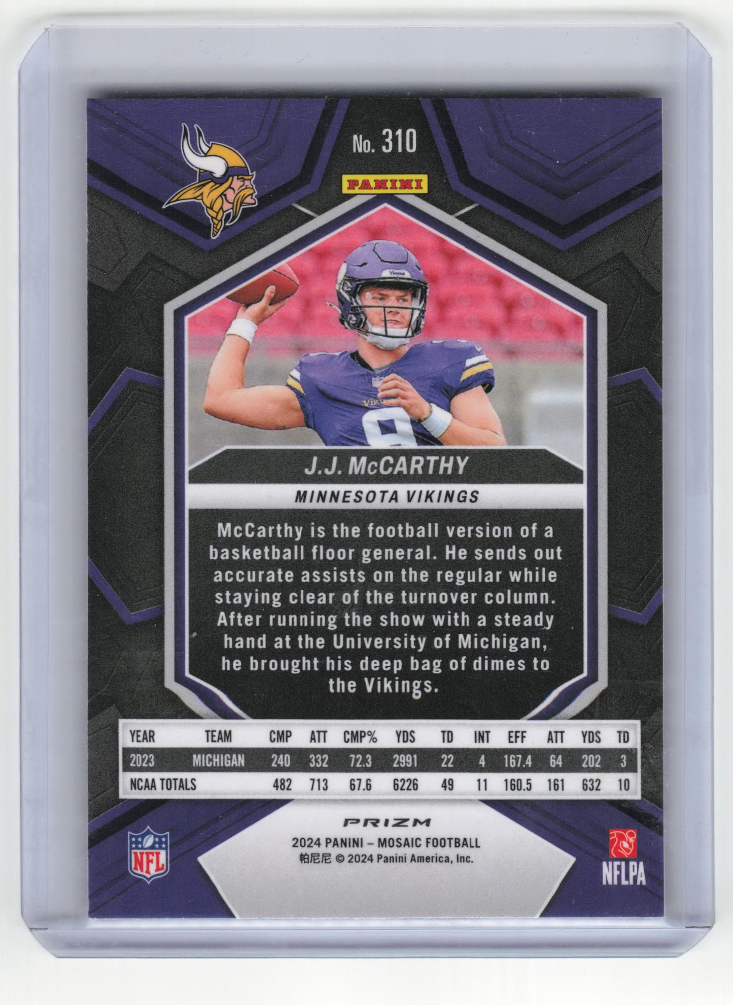 2024 Panini Mosaic Football Football J.J. McCarthy RC Yellow Reactive #310 NM