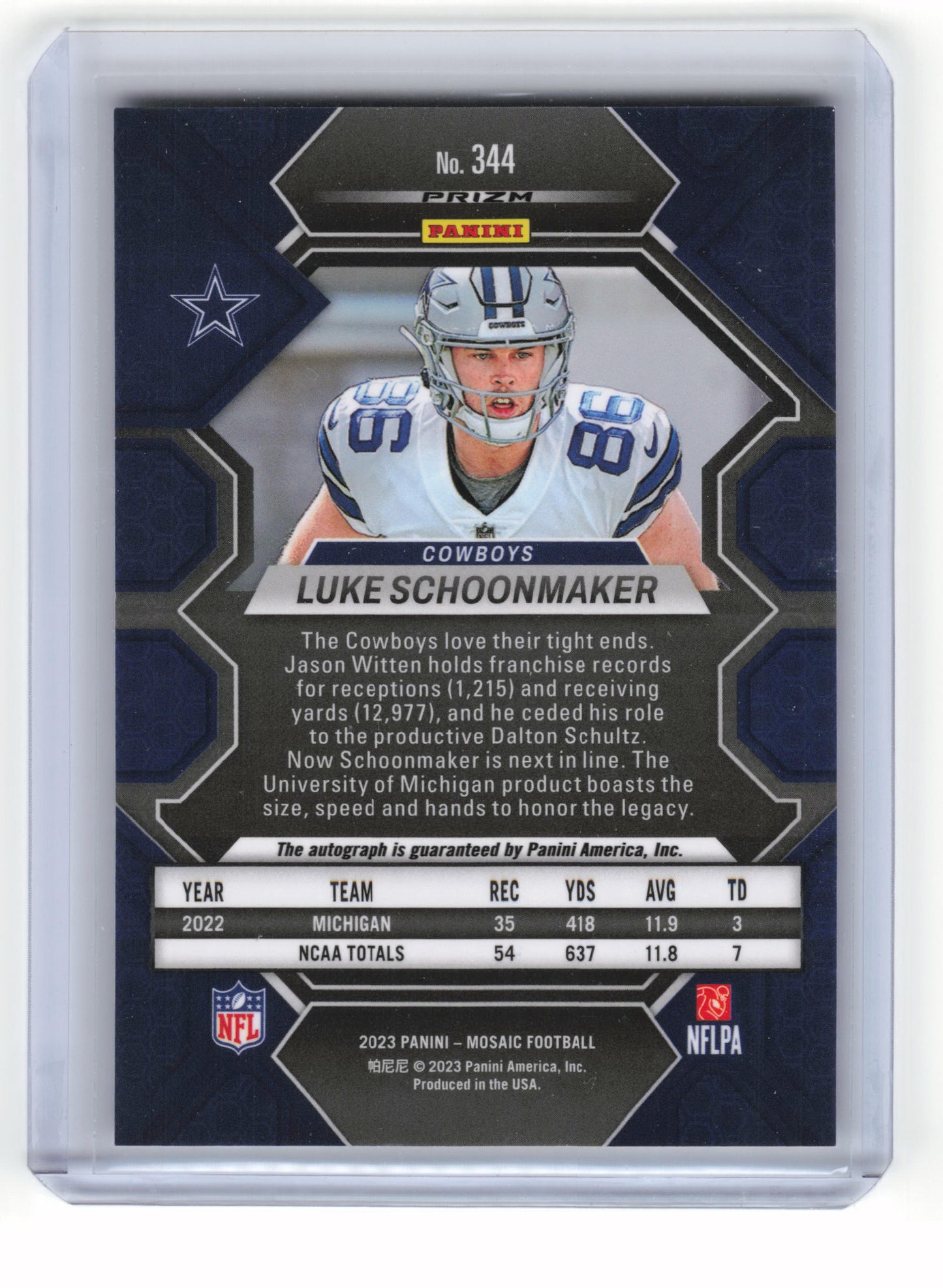 2023 Panini Mosaic Football Luke Schoonmaker RC Silver Prizm #344 Near Mint