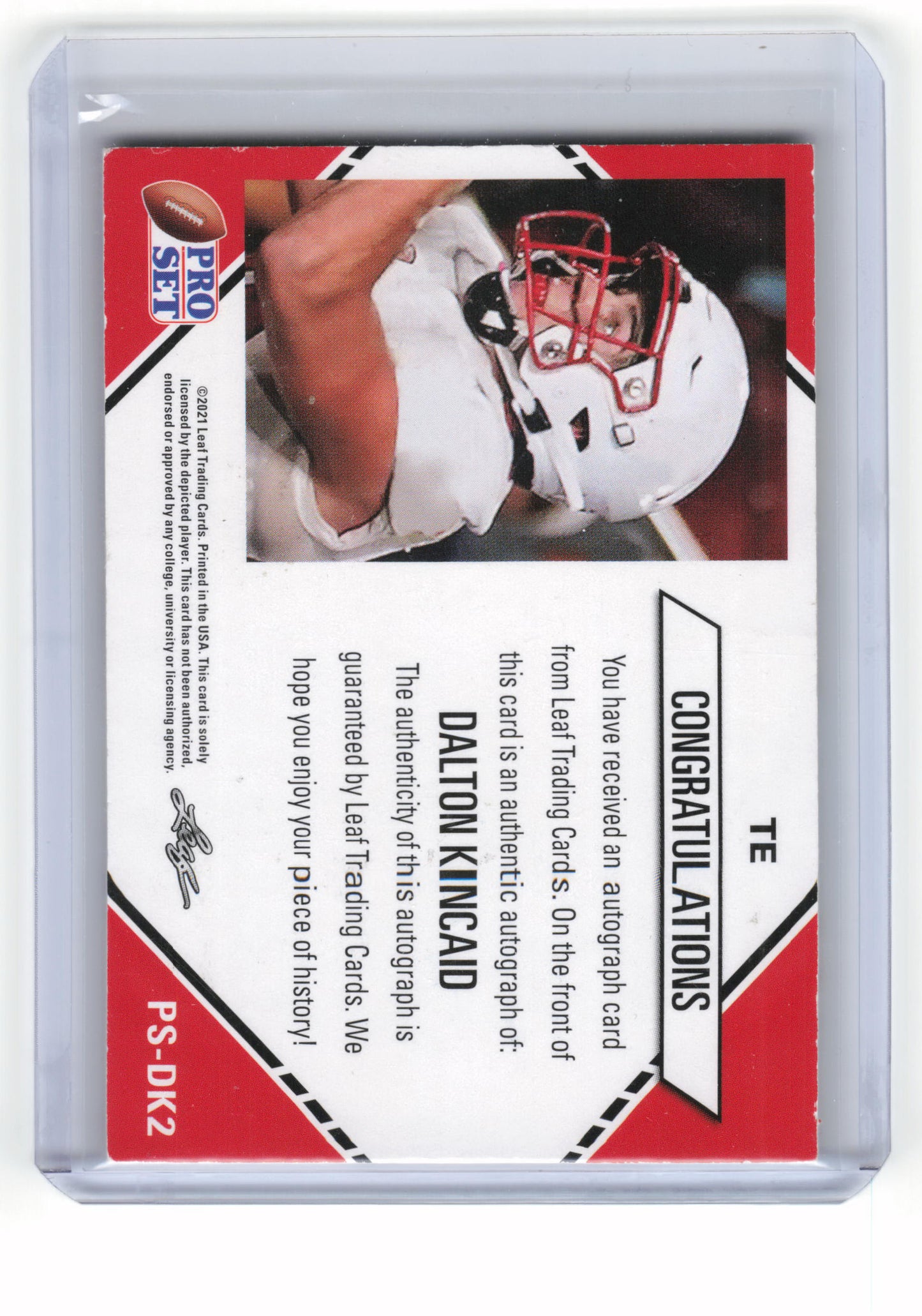 2021 Leaf Trading Cards Pro Set Football Dalton Kincaid RC #PS-DK2 Near Mint