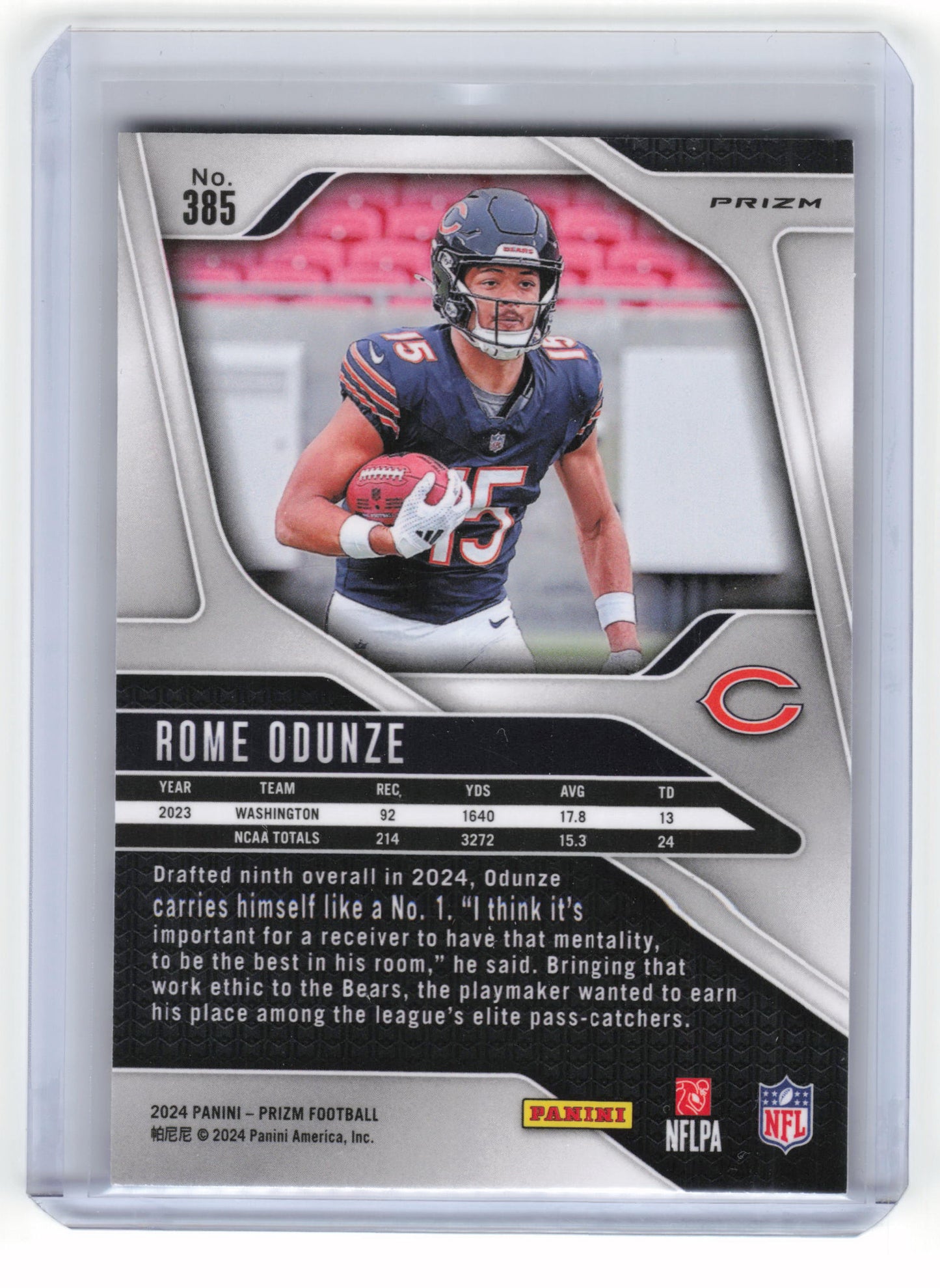 2024 Panini Prizm Football Football Rome Odunze RC Red White Blue #385 Near Mint
