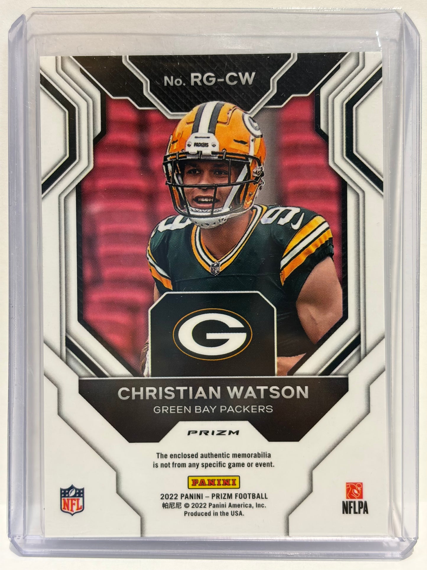2022 Panini Prizm Football Christian Watson RC Patch Silver Prizm #RG-CW NM