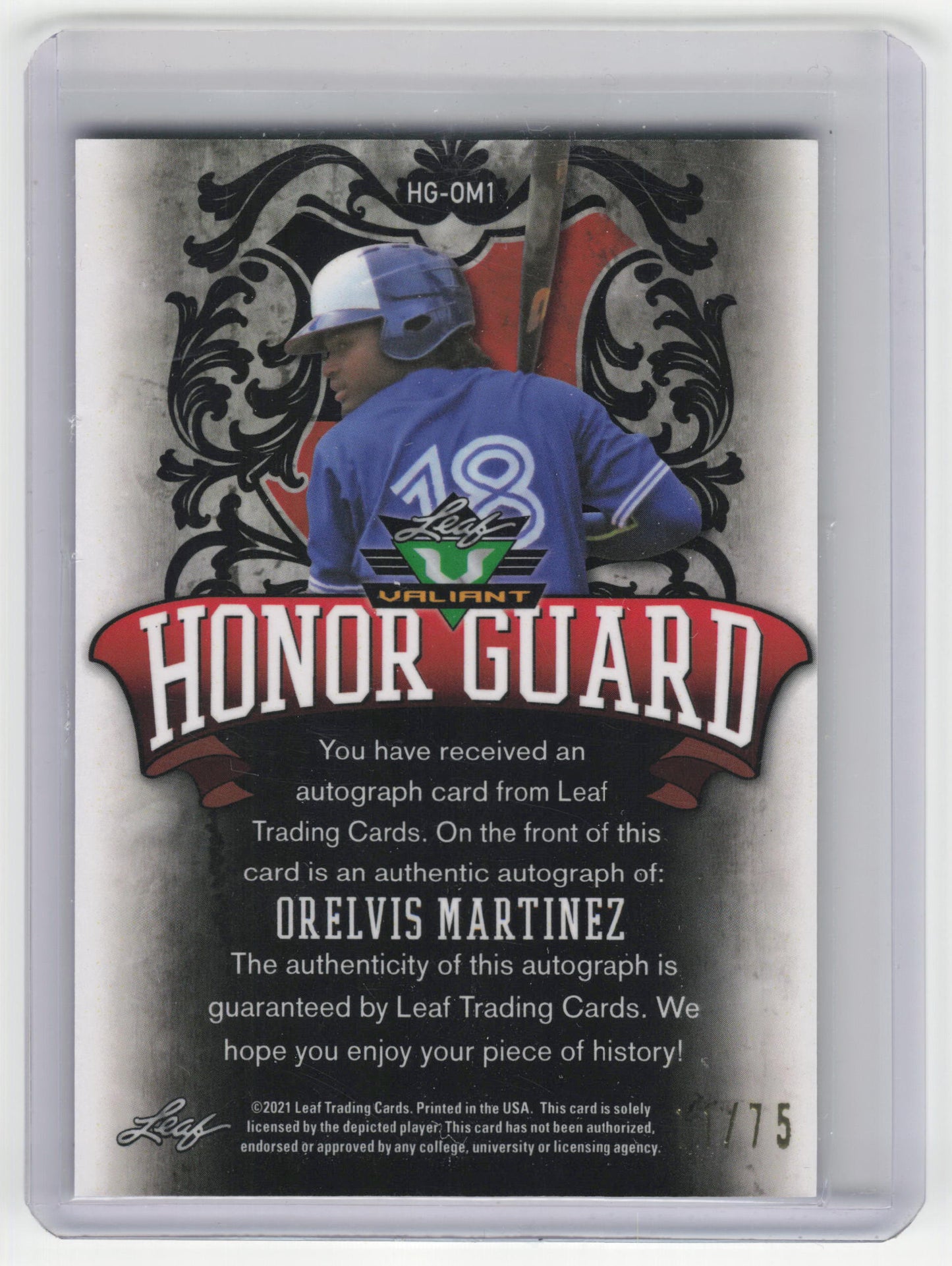 2021 Leaf Valiant Honor Guard Baseball Orelvis Martinez Auto Navy Blue #HG-OM1