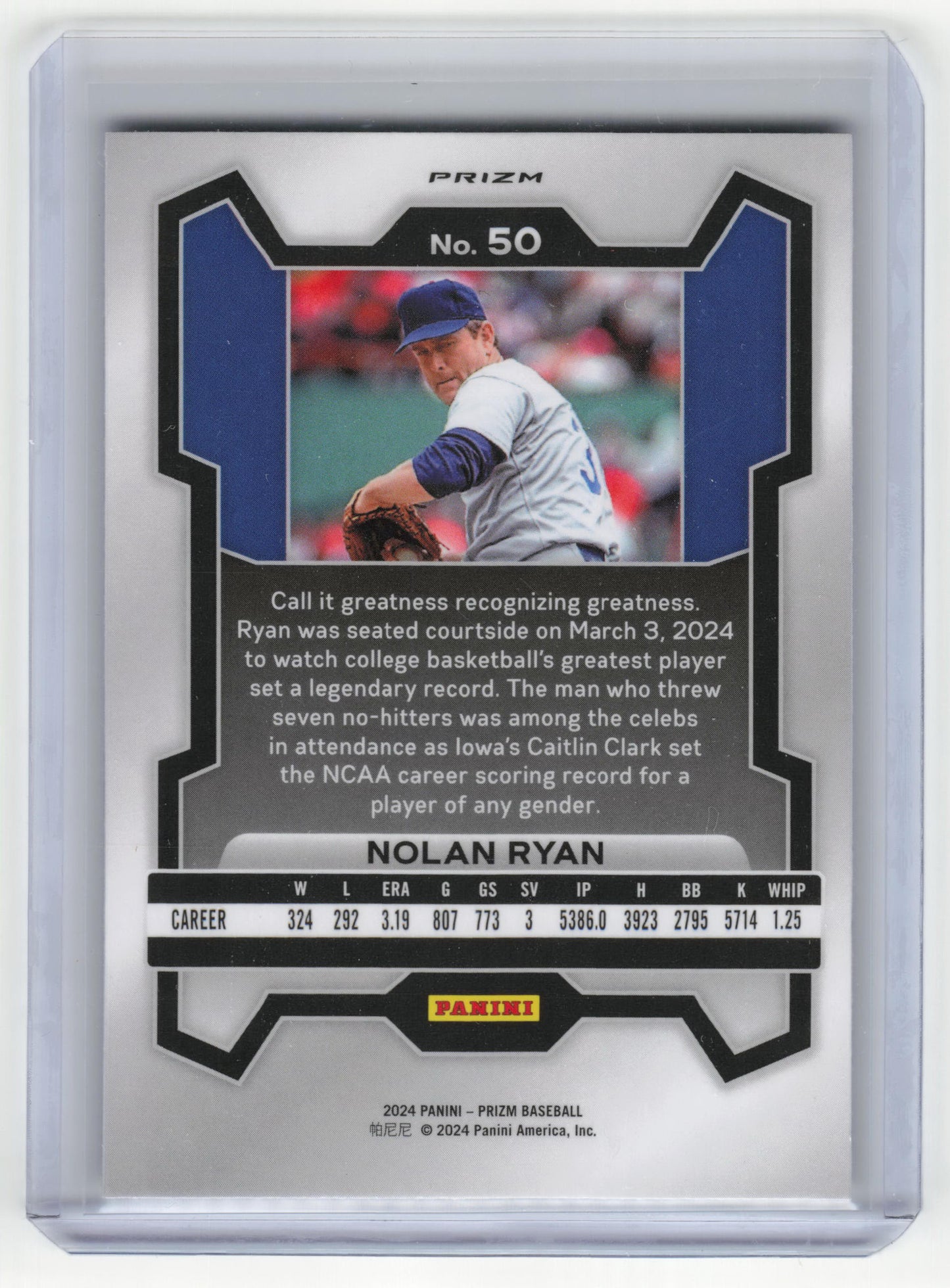 2024 Panini Prizm Baseball Nolan Ryan White Sparkle #50 Near Mint