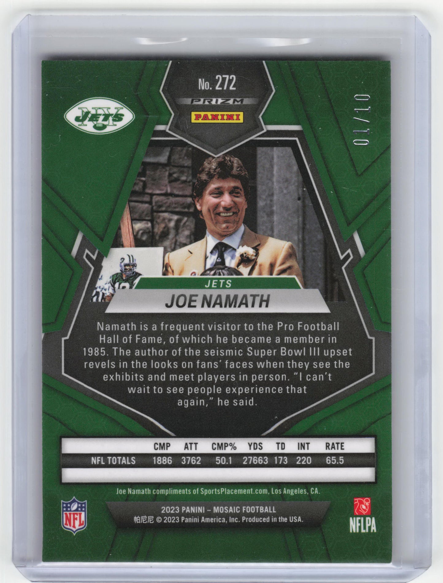 2023 Panini Mosaic Football Joe Namath 01/10 Camo Pink #272 Near Mint