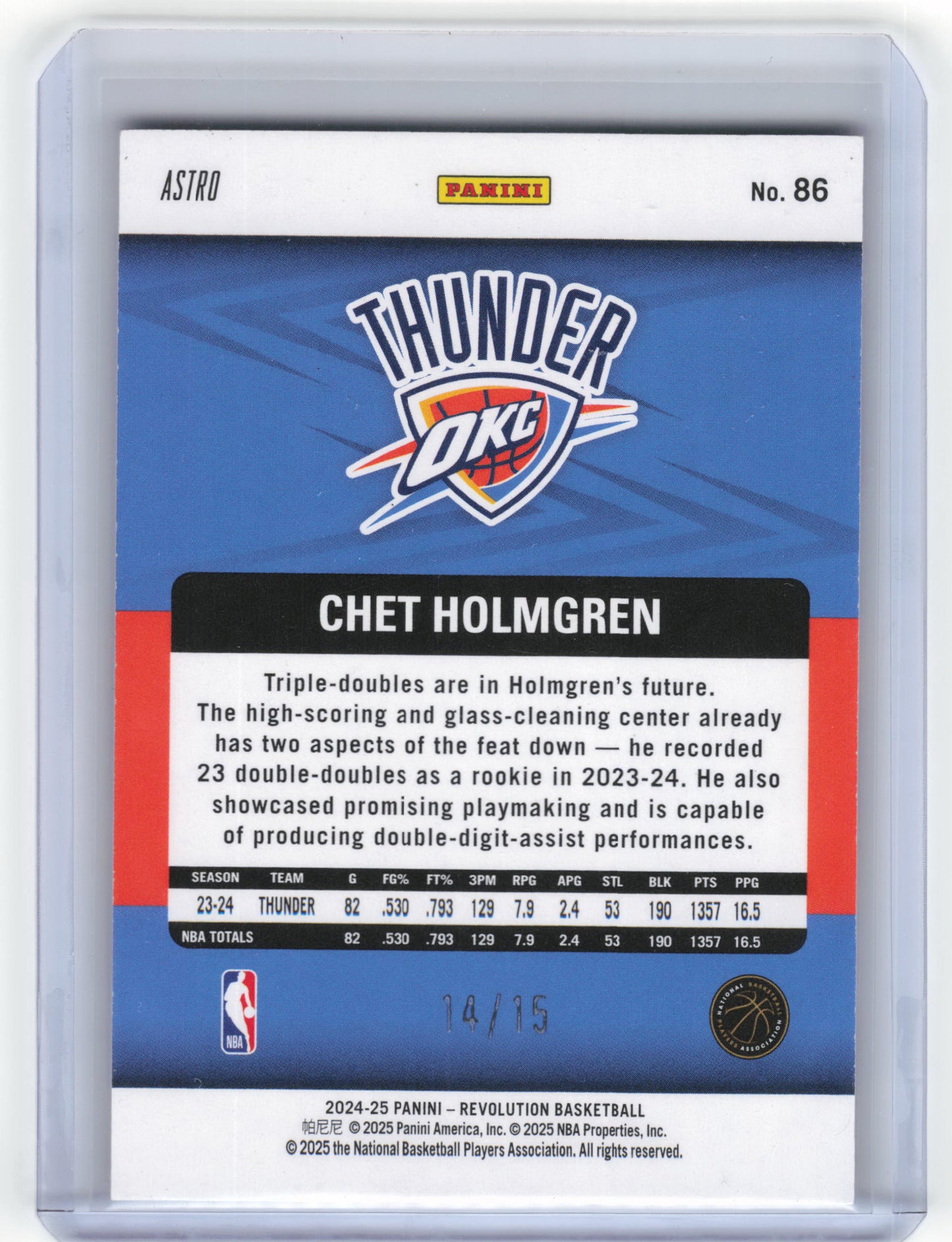 2024-25 Panini Revolution Basketball Chet Holmgren 14/15 Purple Astro #86 NM