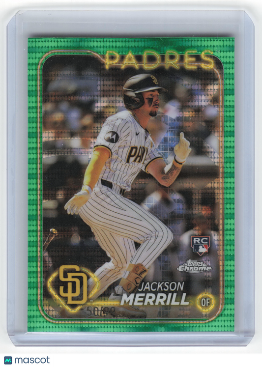 2024 Topps Chrome Baseball Jackson Merrill 50/99 RC Sonar Green Refractor #207