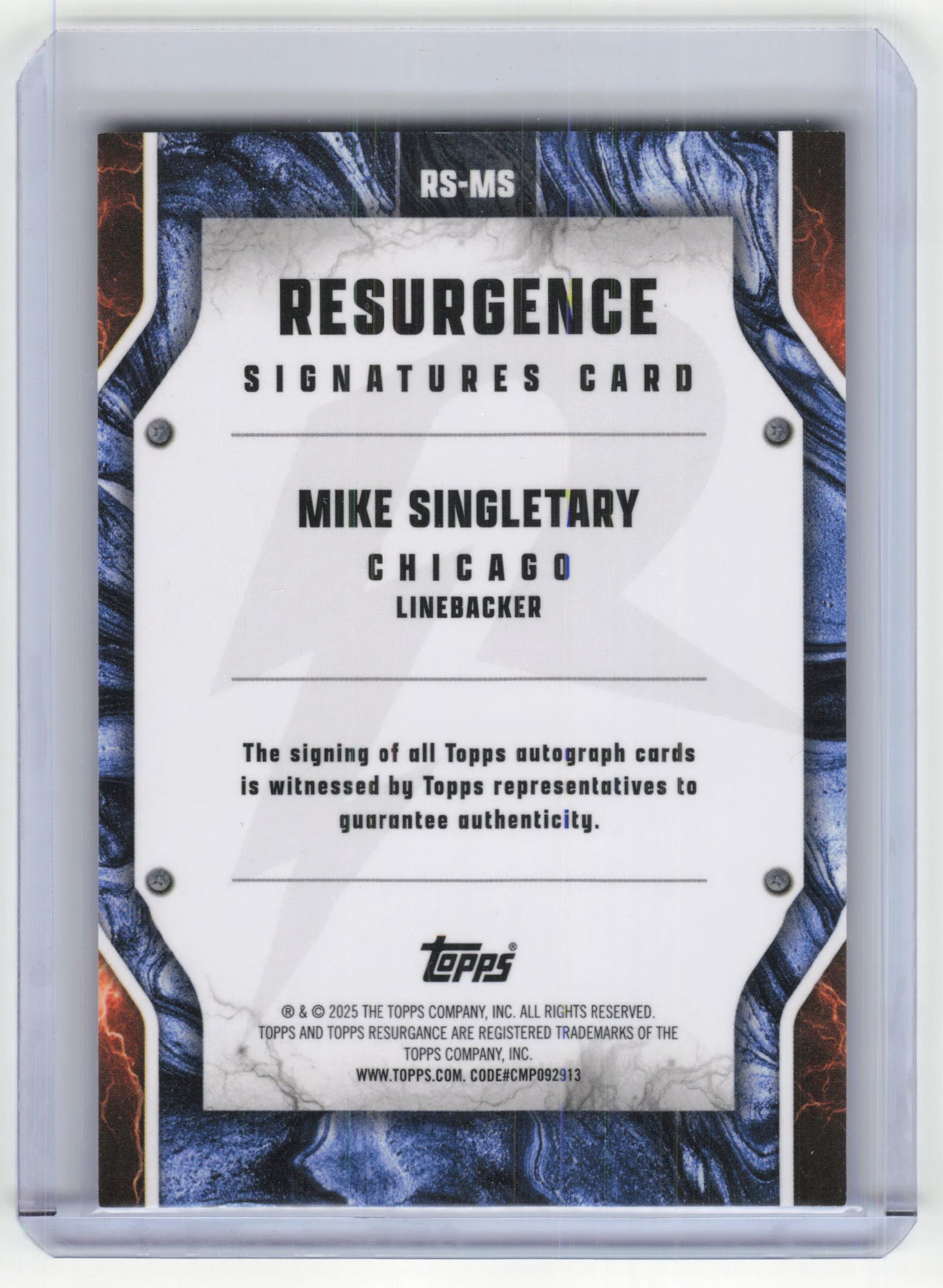 2015 Topps Fire Resurgence Mike Singletary Autograph 84/99 Blue Surge #RS-MS NM