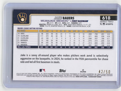 2025 Topps Series 2 Baseball Jake Bauers 42/50 Holiday Beach Ball #618 Near Mint