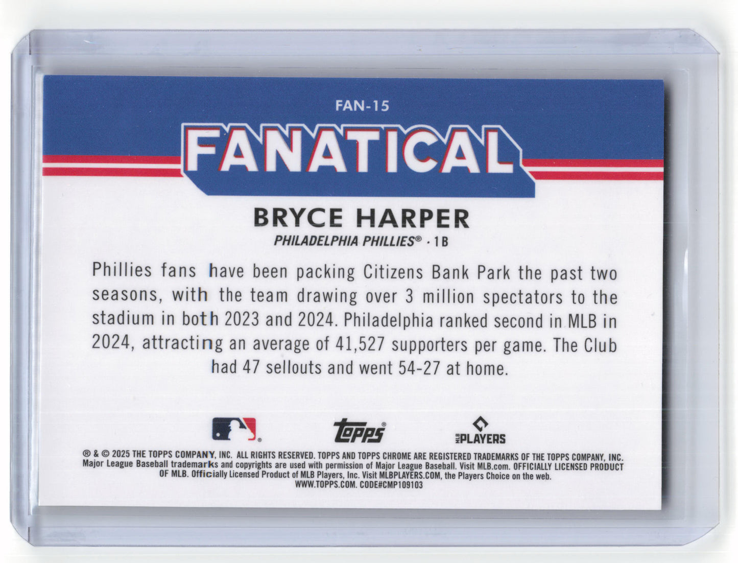 2025 Topps Chrome Fanatical Baseball Bryce Harper Case Hit #FAN-15 Near Mint