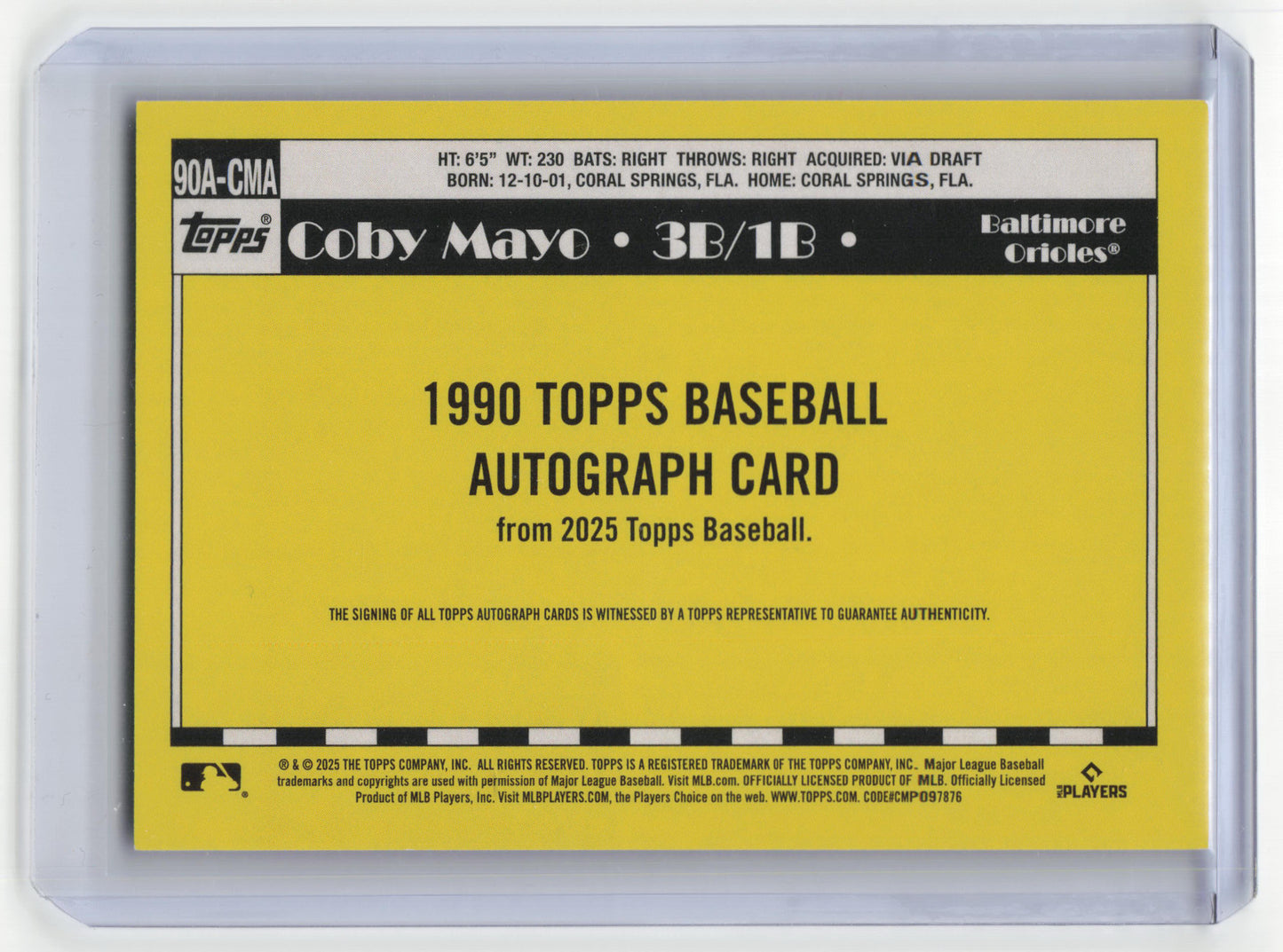 2025 Topps Baseball Coby Mayo Autograph RC #90A-CMA Near Mint