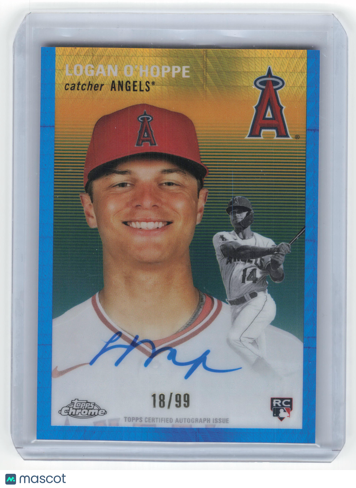 2023 Topps Chrome Platinum Logan O'Hoppe Autograph 18/99 RC Blue Prism #CPA-LO