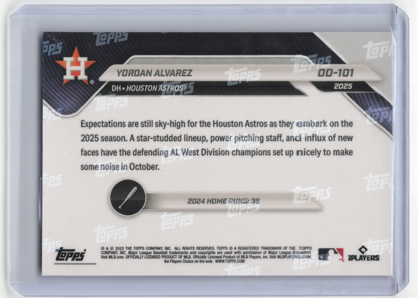 2025 Topps Now Baseball Yordan Alvarez 07/25 #OD-101 Near Mint