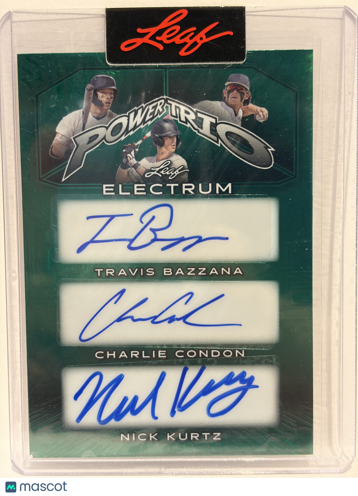 2024 Leaf Electrum Power Trio Bazzana, Kurtz, Condon Auto 10/15 Green #PT-1 NM - Papa Joey's Collectibles