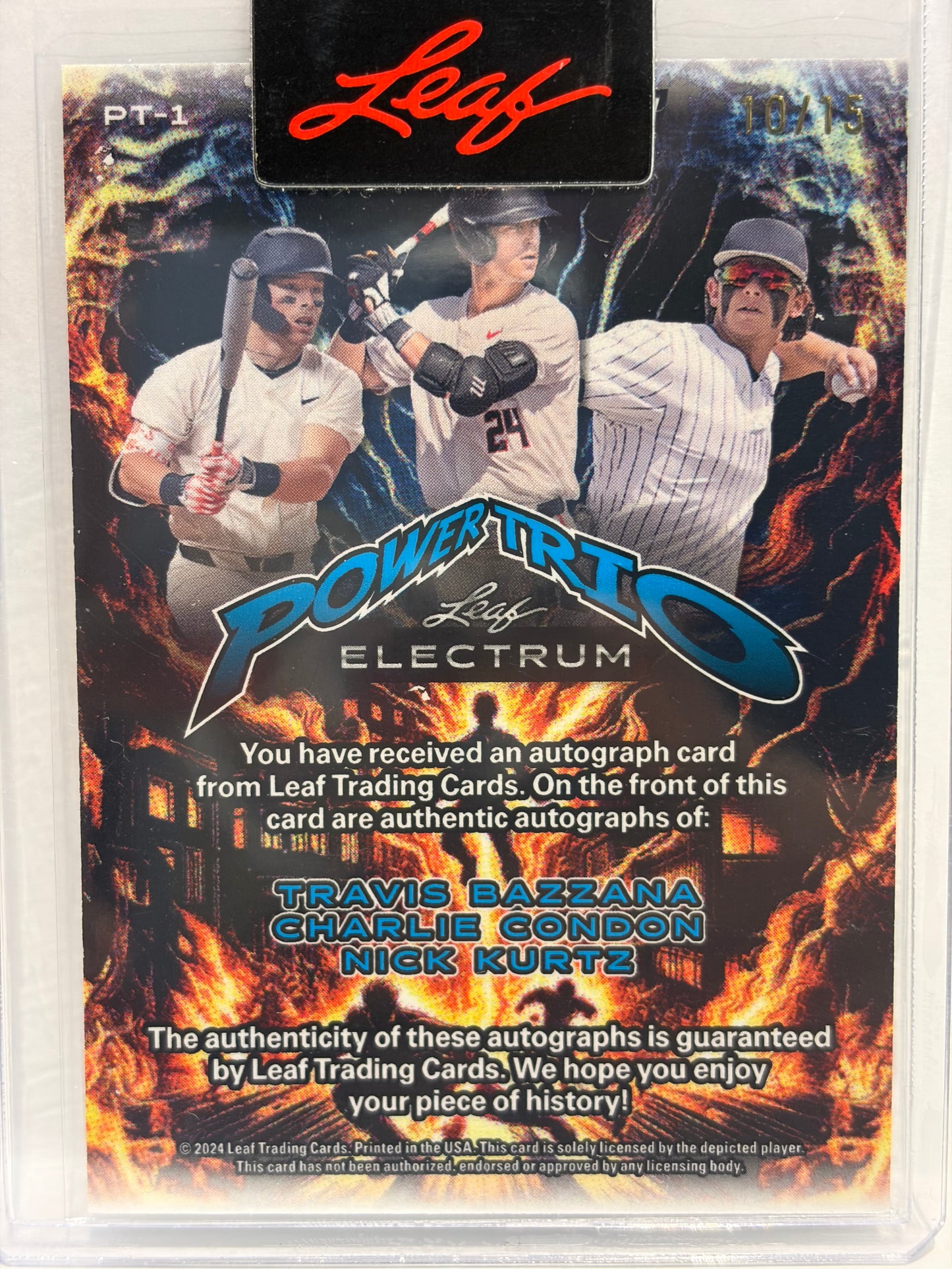 2024 Leaf Electrum Power Trio Bazzana, Kurtz, Condon Auto 10/15 Green #PT-1 NM - Papa Joey's Collectibles