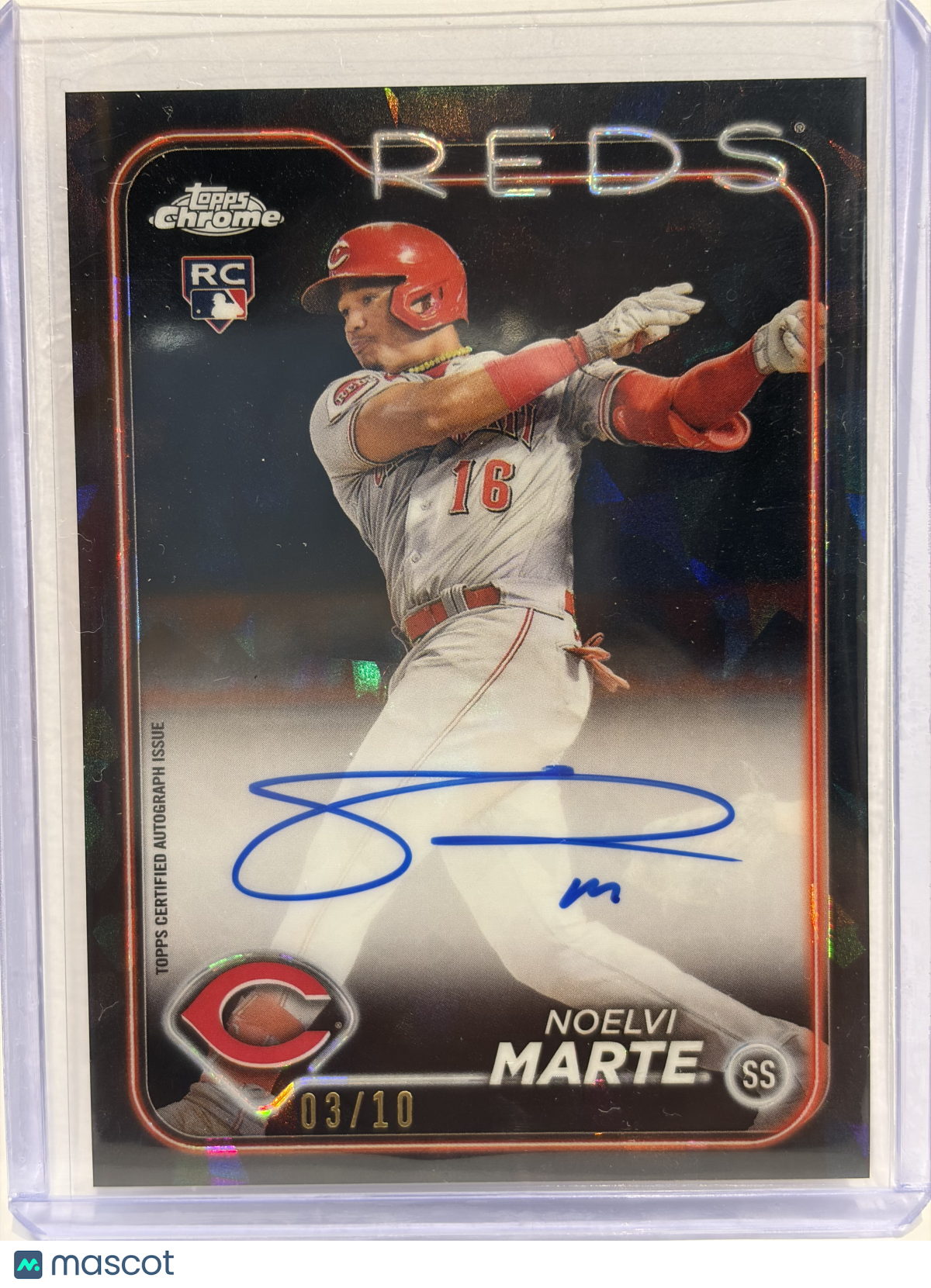 2024 Topps Chrome Sapphire Edition Noelvi Marte Auto RC 03/10 Black #CSA-NM NM - Papa Joey's Collectibles