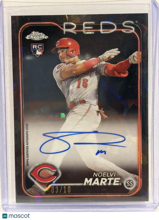 2024 Topps Chrome Sapphire Edition Noelvi Marte Auto RC 03/10 Black #CSA-NM NM - Papa Joey's Collectibles