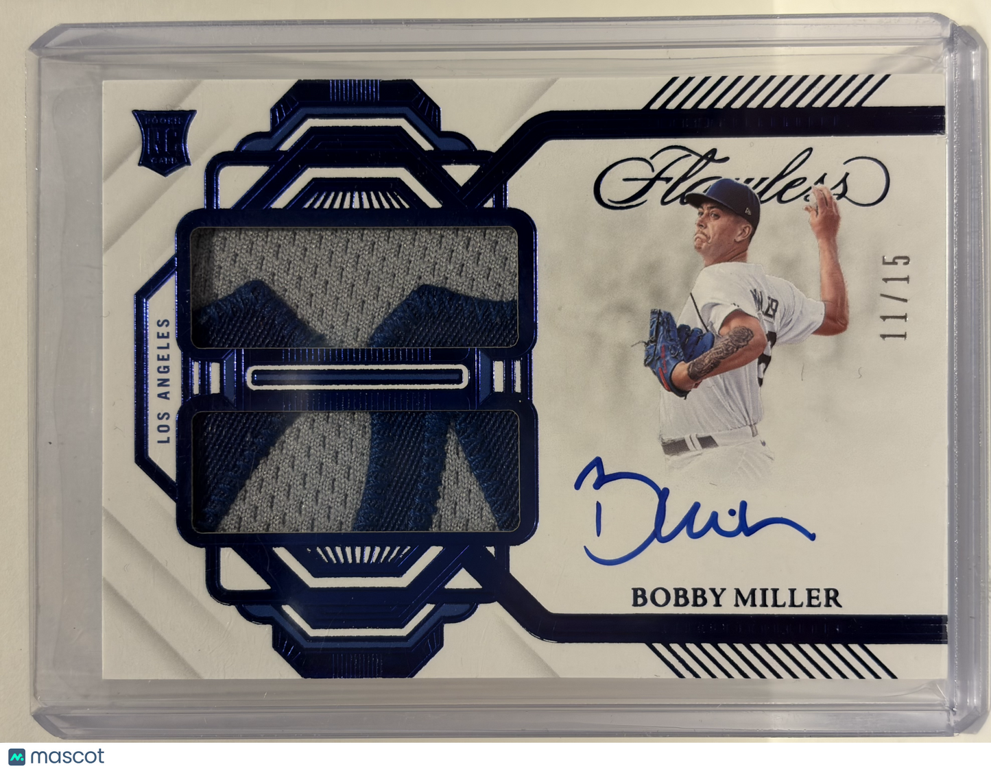 2023 Panini Flawless Baseball Bobby Miller RC Auto Patch 11/15 Blue #RDS-BM NM - Papa Joey's Collectibles