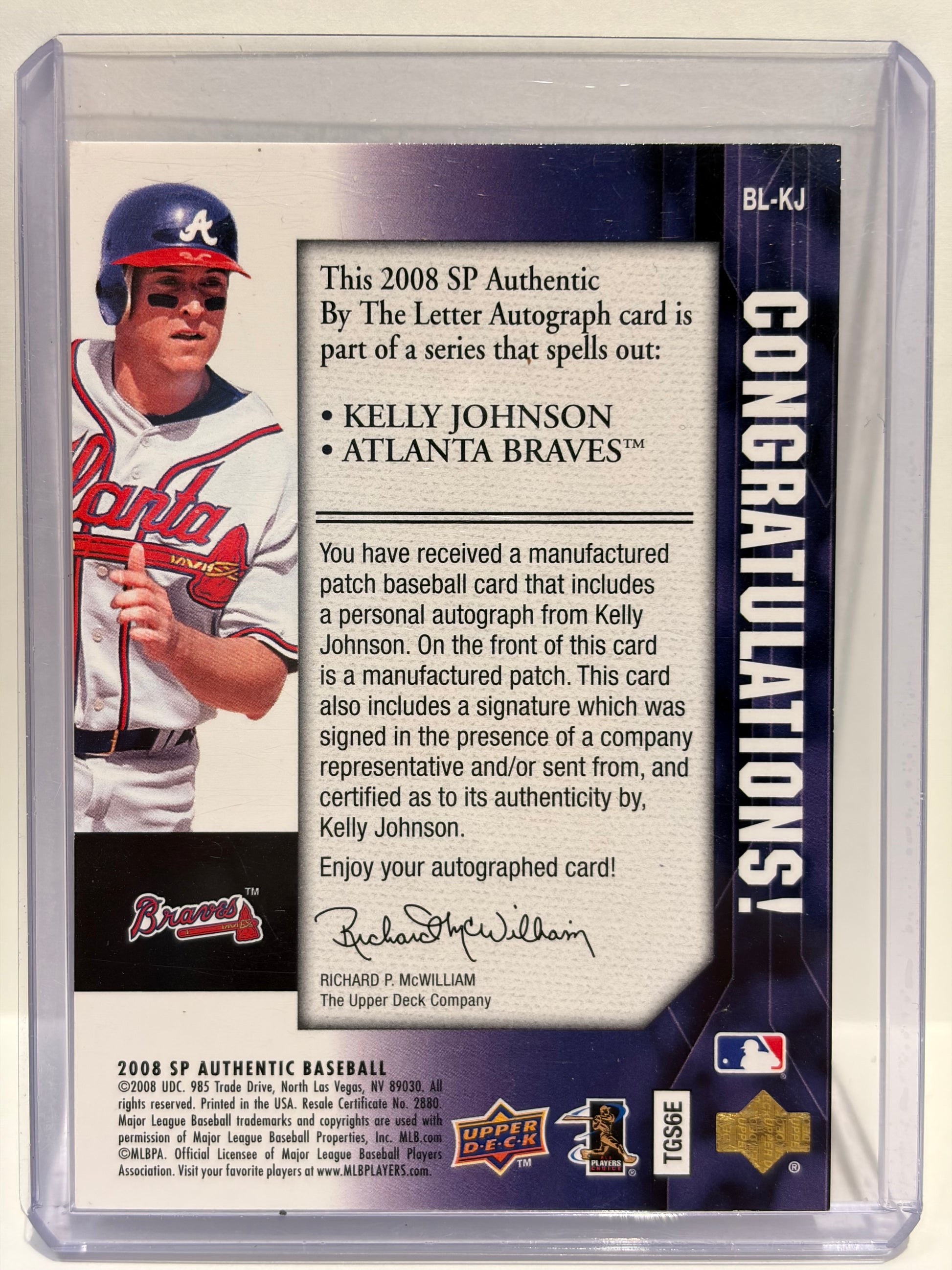 2008 Upper Deck SP Authentic Baseball Kelly Johnson Auto Patch 40/50 #BL-KJ NM - Papa Joey's Collectibles