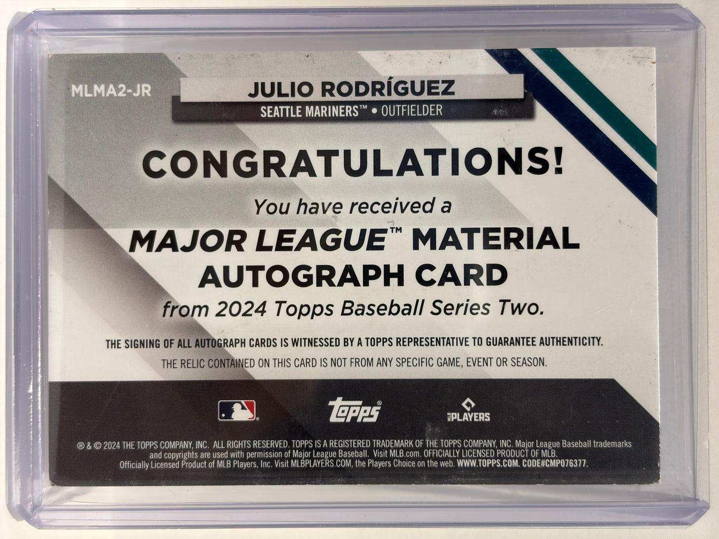 2024 Topps Series 2 Julio Rodríguez Patch 08/50 #MLMA2-JR Near Mint - Papa Joey's Collectibles