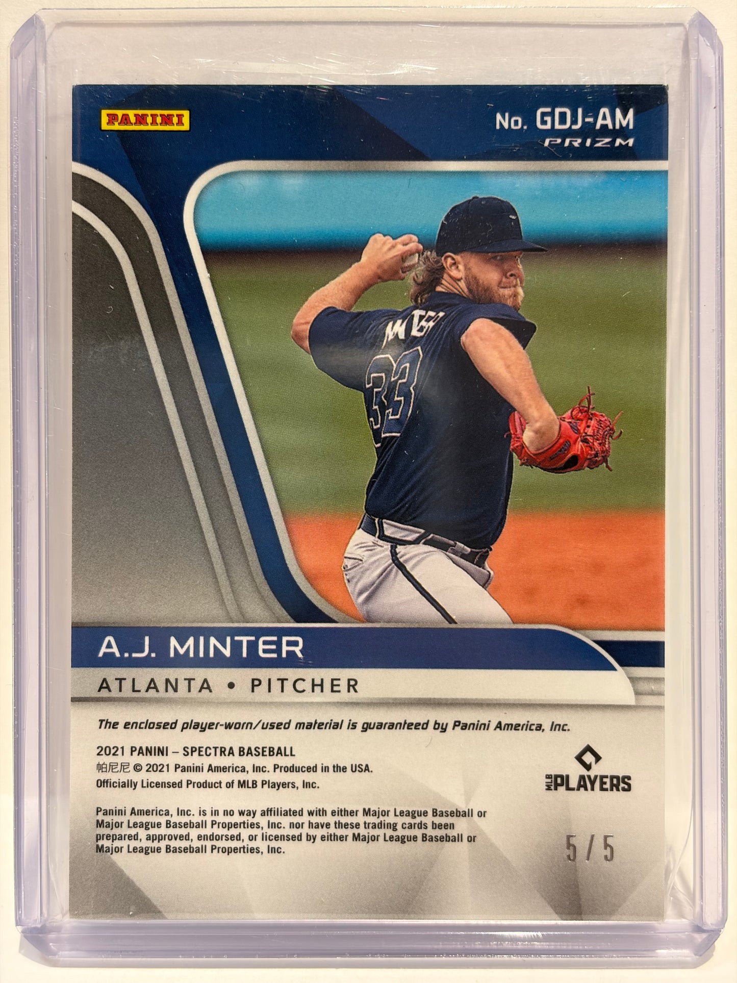 2021 Panini Spectra A.J. Minter 5/5 Button Relic Marble Neon #GDJ-AM Near Mint - Papa Joey's Collectibles