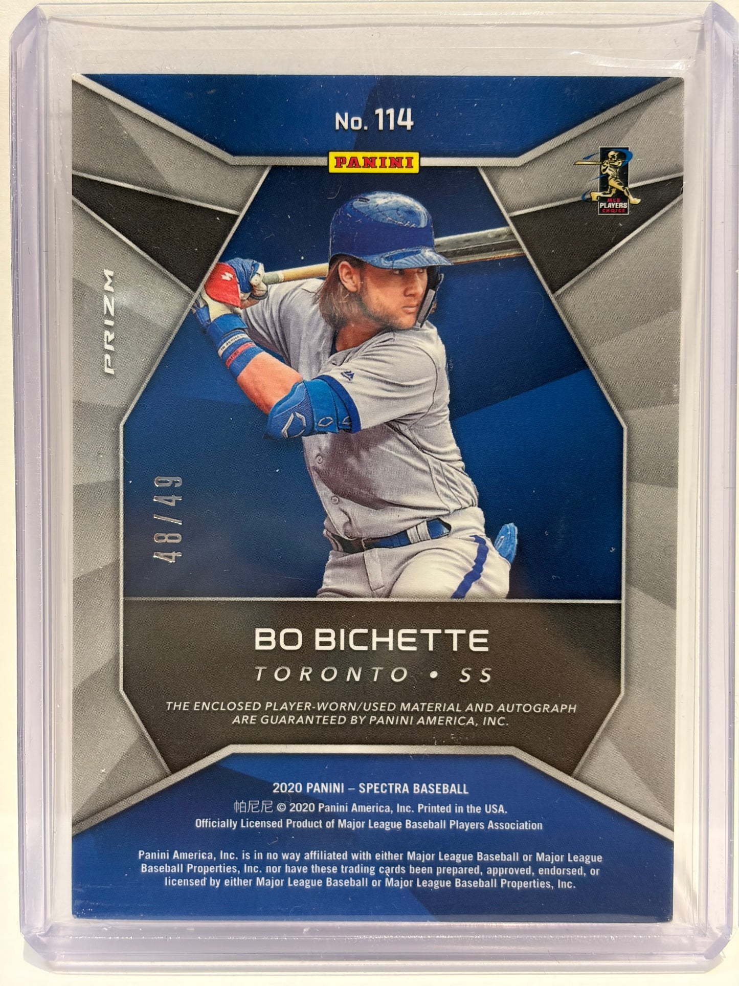 2020 Panini Spectra Bo Bichette 48/49 Patch RC Neon Pink Prizm #114 Near Mint - Papa Joey's Collectibles