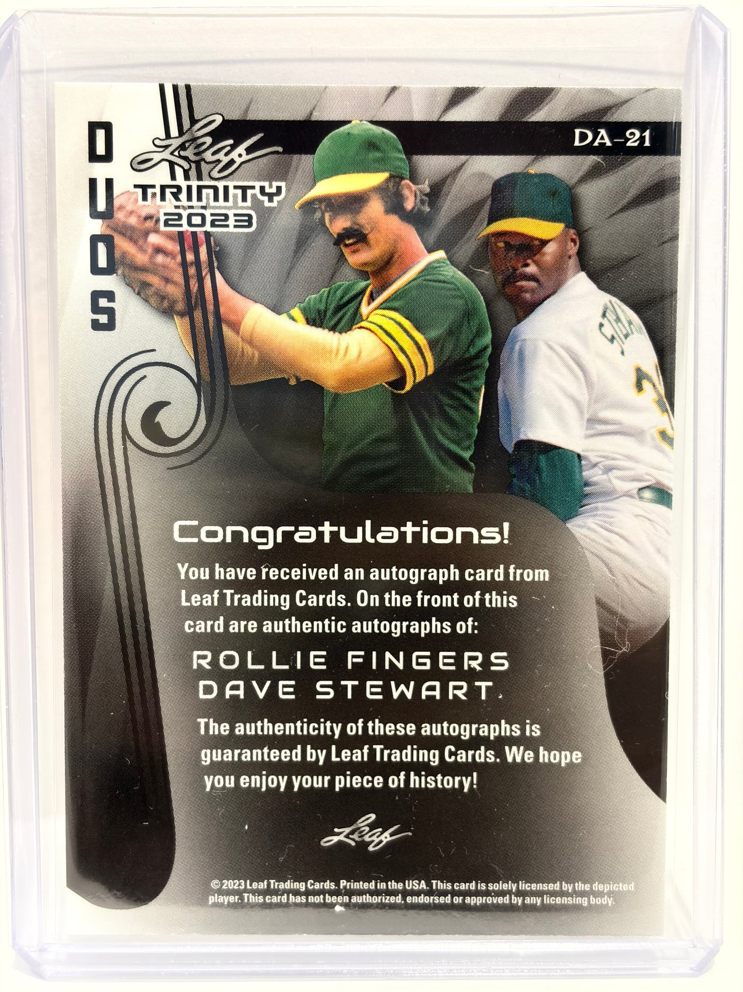 2023 Leaf Trinity Duos Dave Stewart Rollie Fingers Auto 3/3 #DA-21 Near Mint - Papa Joey's Collectibles