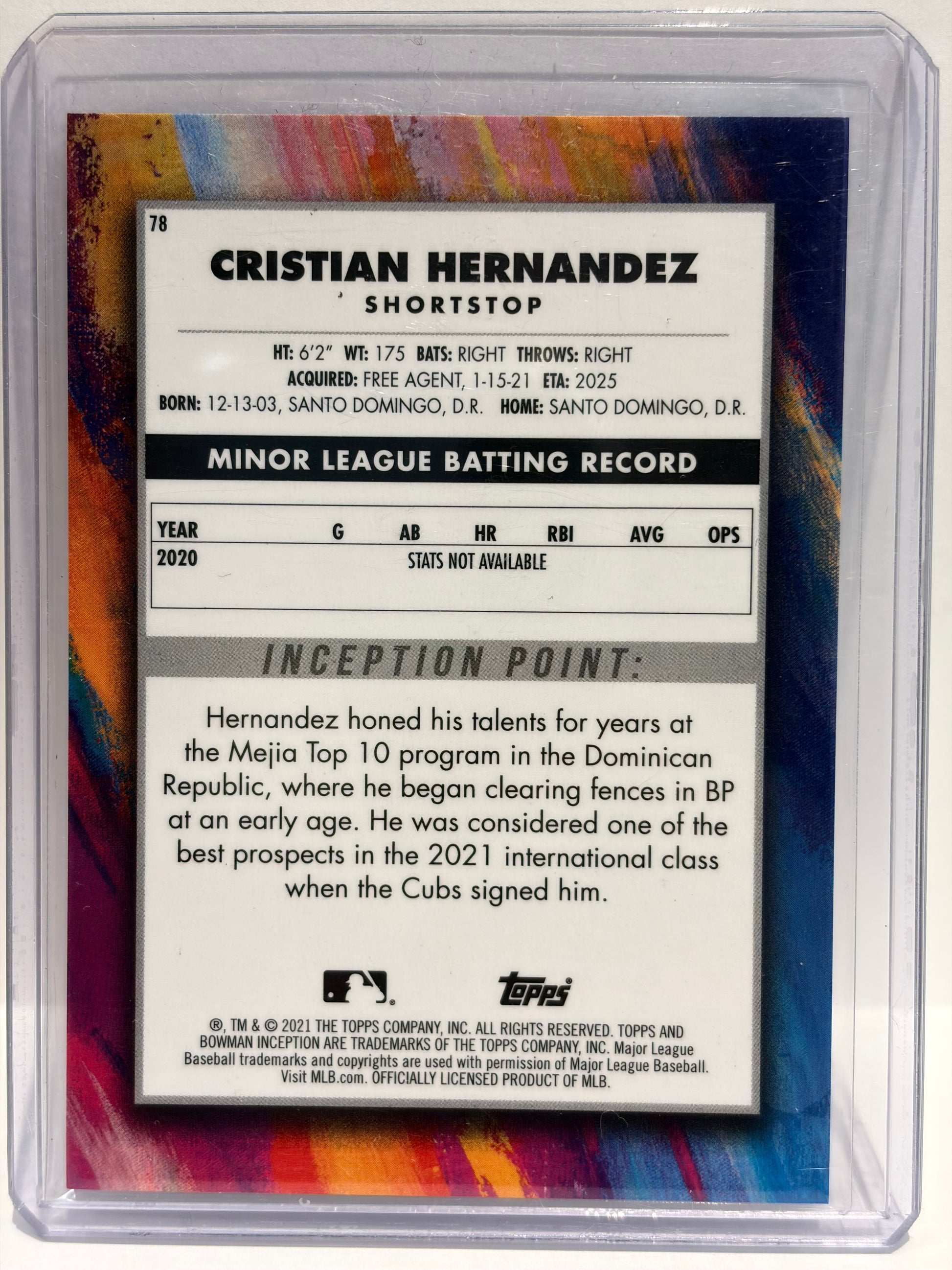 Topps 2021 Bowman Inception Baseball Cristian Hernandez #78 Near Mint - Papa Joey's Collectibles