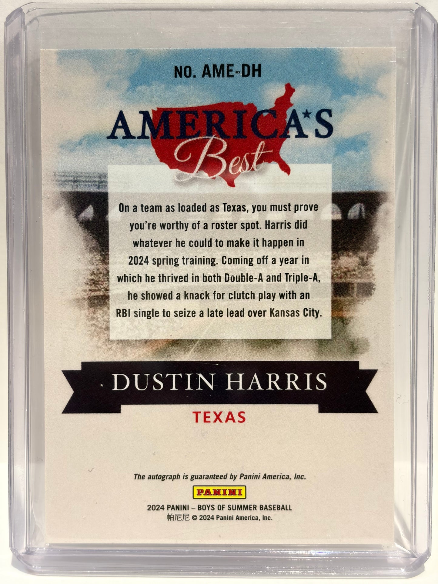 2024 Panini Boys of Summer America's Best Dustin Harris Auto 020/149 #AME-DH NM - Papa Joey's Collectibles