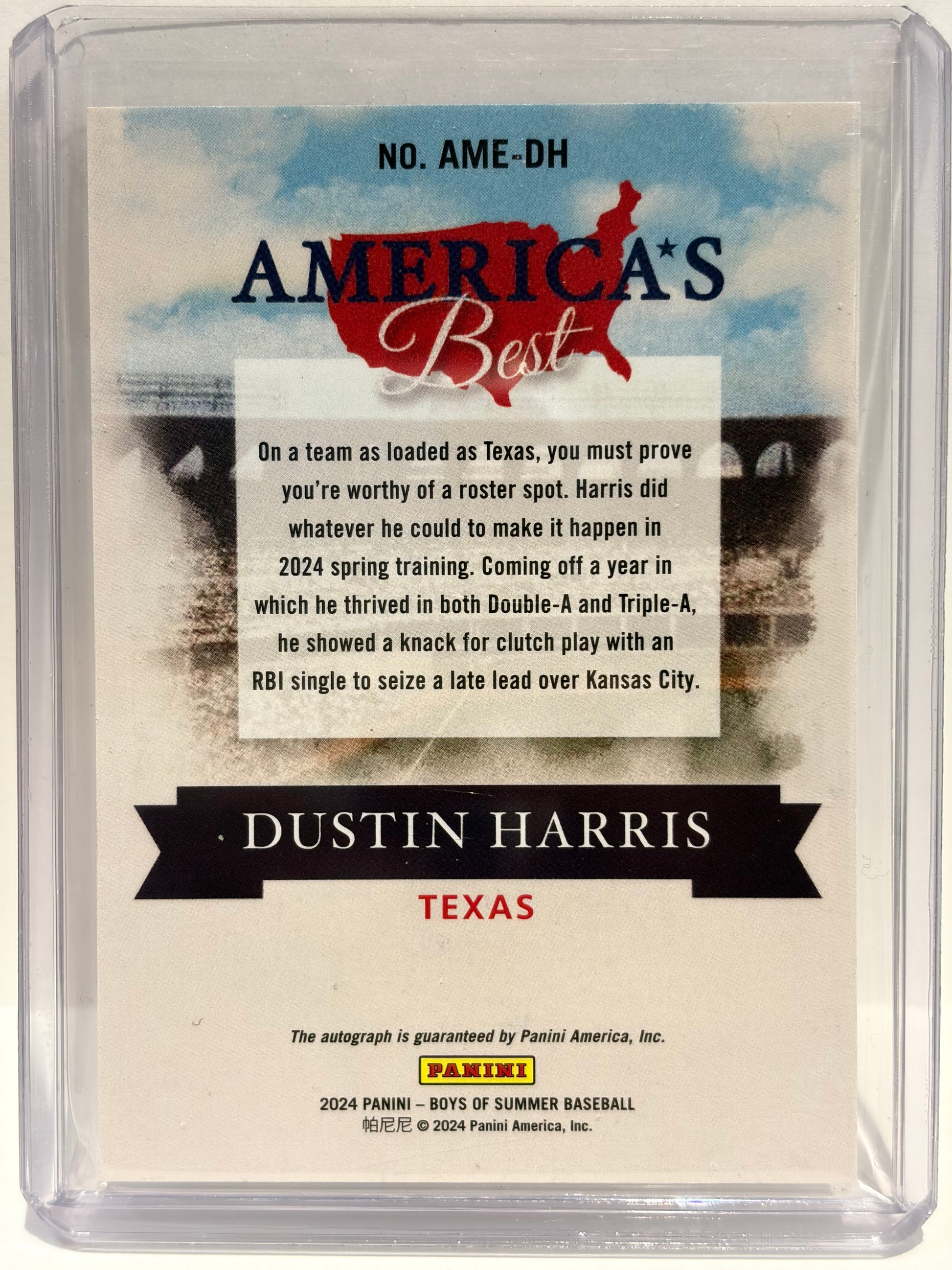 2024 Panini Boys of Summer America's Best Dustin Harris Auto 020/149 #AME-DH NM - Papa Joey's Collectibles