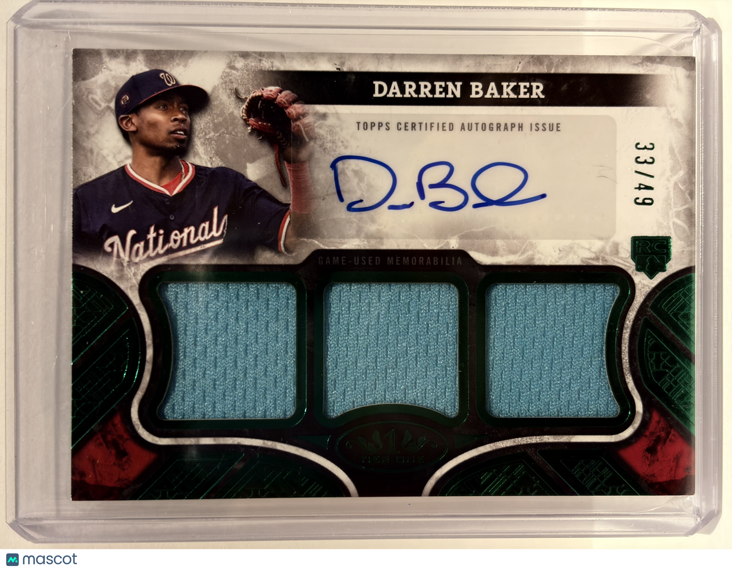 2025 Topps Tier One Darren Baker Auto Game-Worn Patch Green #AT1R-DB Near Mint - Papa Joey's Collectibles