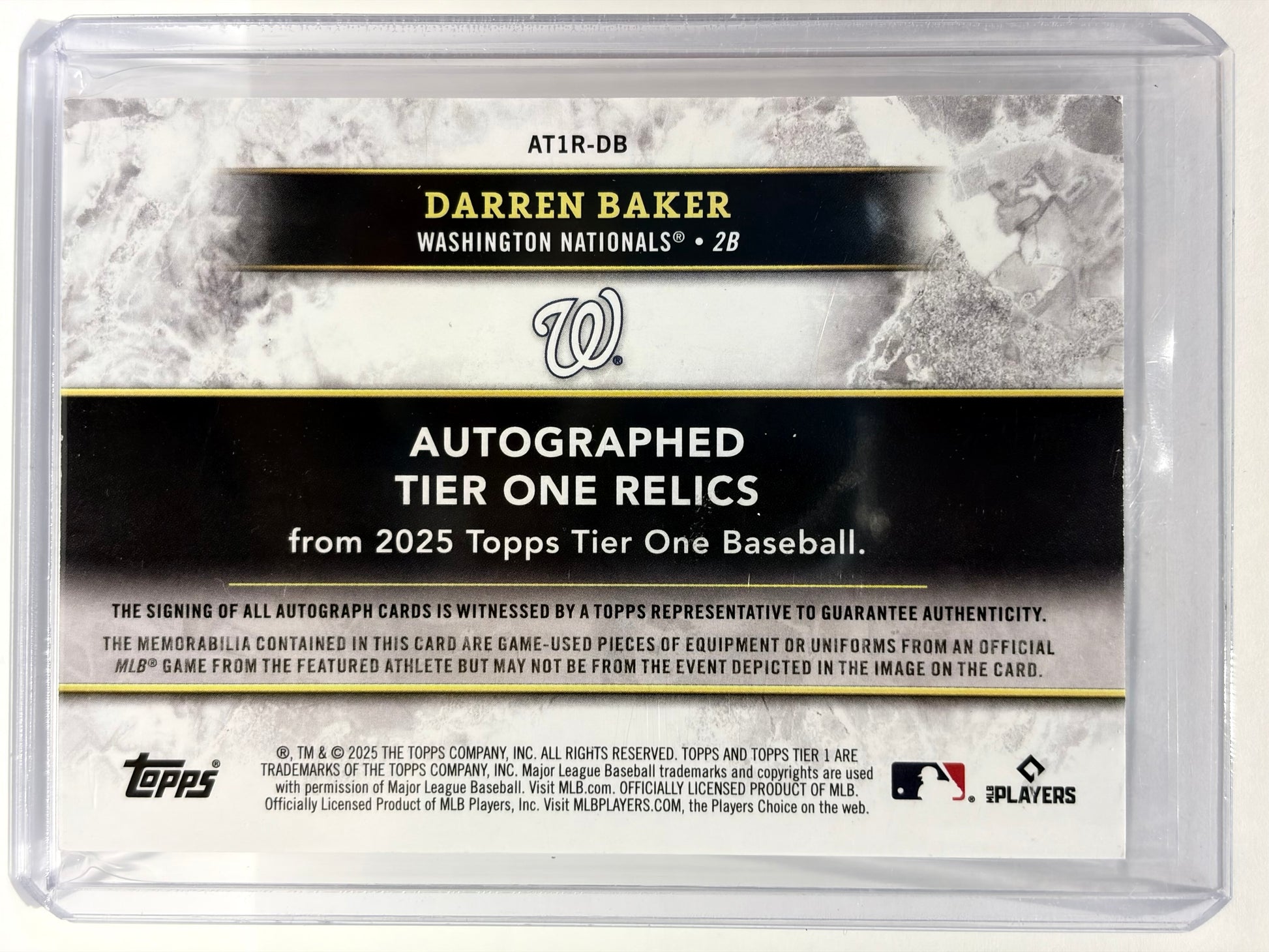 2025 Topps Tier One Darren Baker Auto Game-Worn Patch Green #AT1R-DB Near Mint - Papa Joey's Collectibles