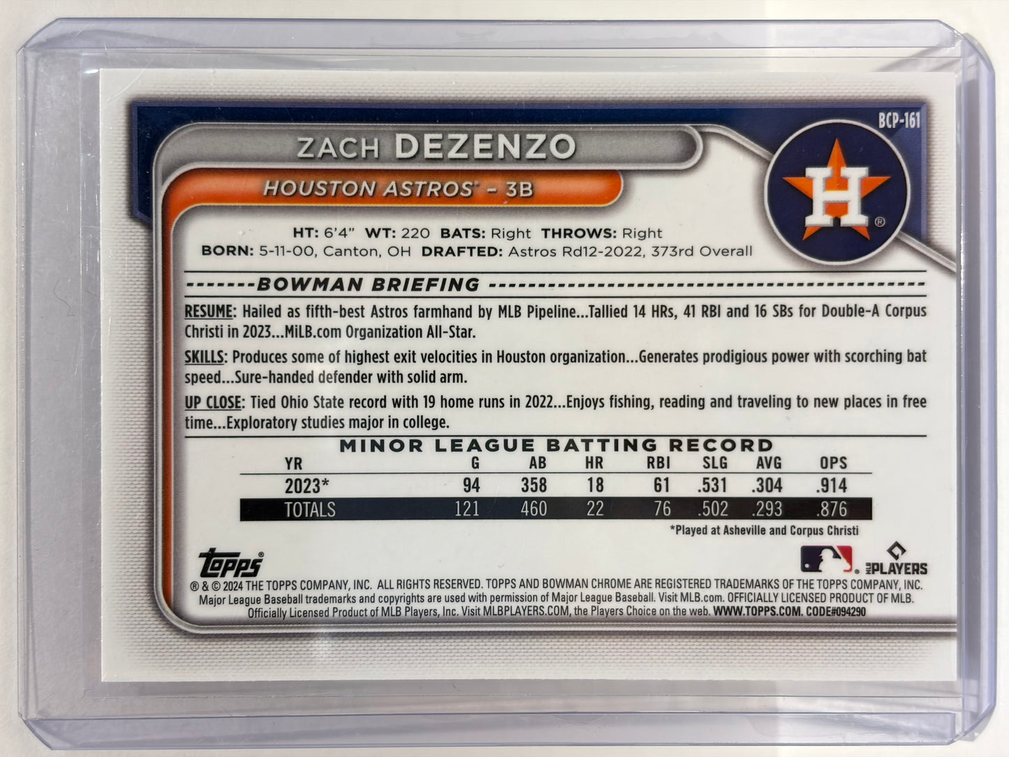 Topps 2024 Bowman Chrome Zach Dezenzo 16/25 Orange Mojo #BCP-161 Near Mint - Papa Joey's Collectibles