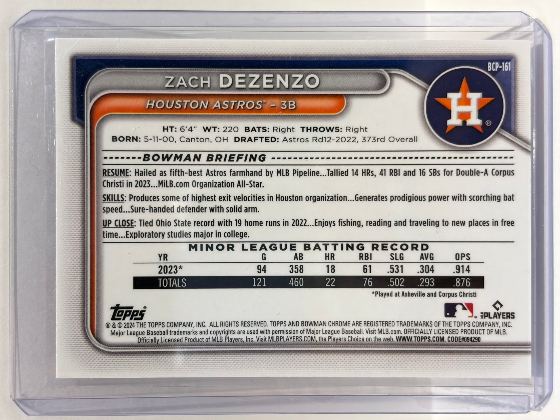 Topps 2024 Bowman Chrome Zach Dezenzo 16/25 Orange Mojo #BCP-161 Near Mint - Papa Joey's Collectibles