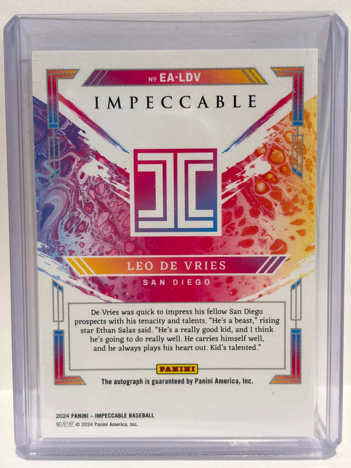 2024 Panini Impeccable Extravagance Leo De Vries Auto 24/25 #EA-LDV Near Mint - Papa Joey's Collectibles