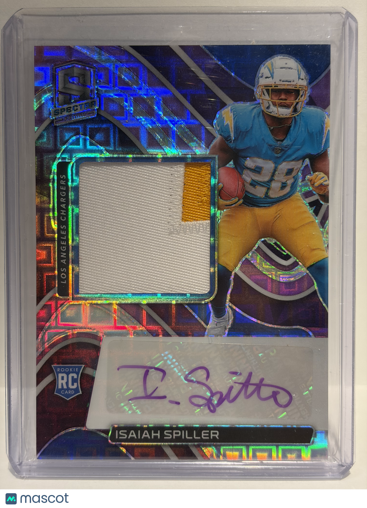 2022 Panini Spectra Isaiah Spiller Auto 26/30 Patch RC Neon Purple #234 NM - Papa Joey's Collectibles