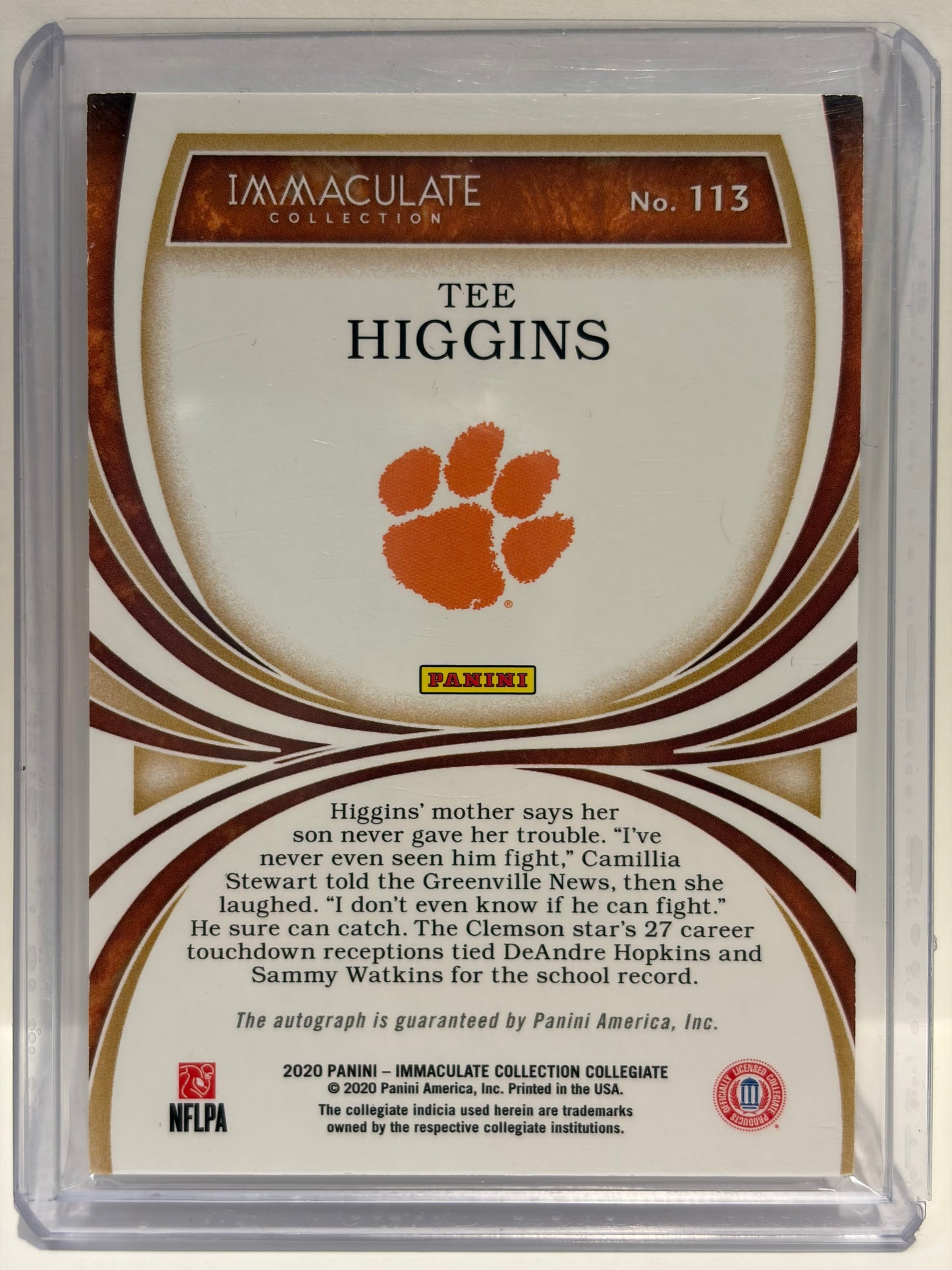 2020 Panini Immaculate Collection Collegiate Tee Higgins Auto RC 13/99 #113 NM - Papa Joey's Collectibles