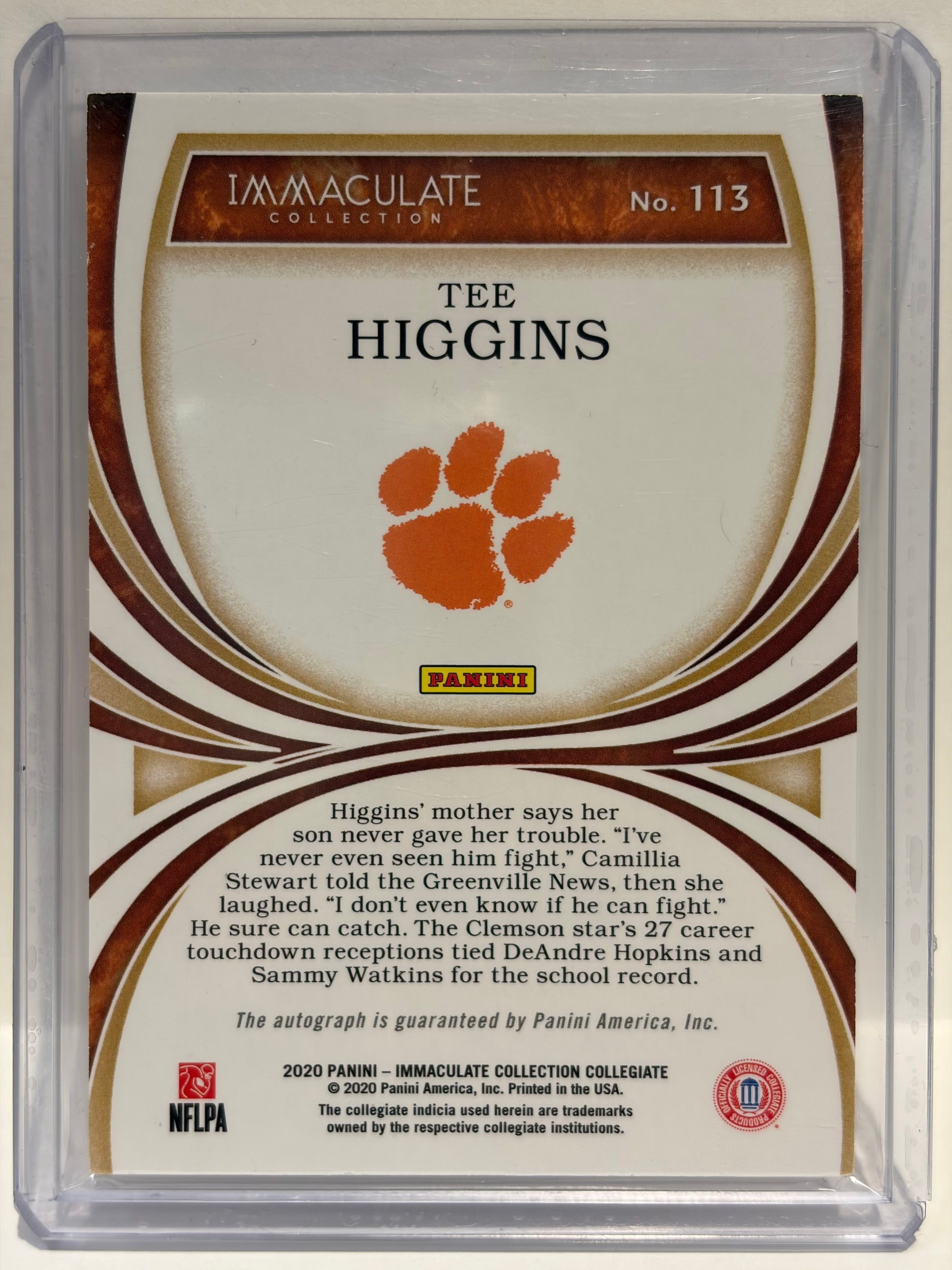 2020 Panini Immaculate Collection Collegiate Tee Higgins Auto RC 13/99 #113 NM - Papa Joey's Collectibles