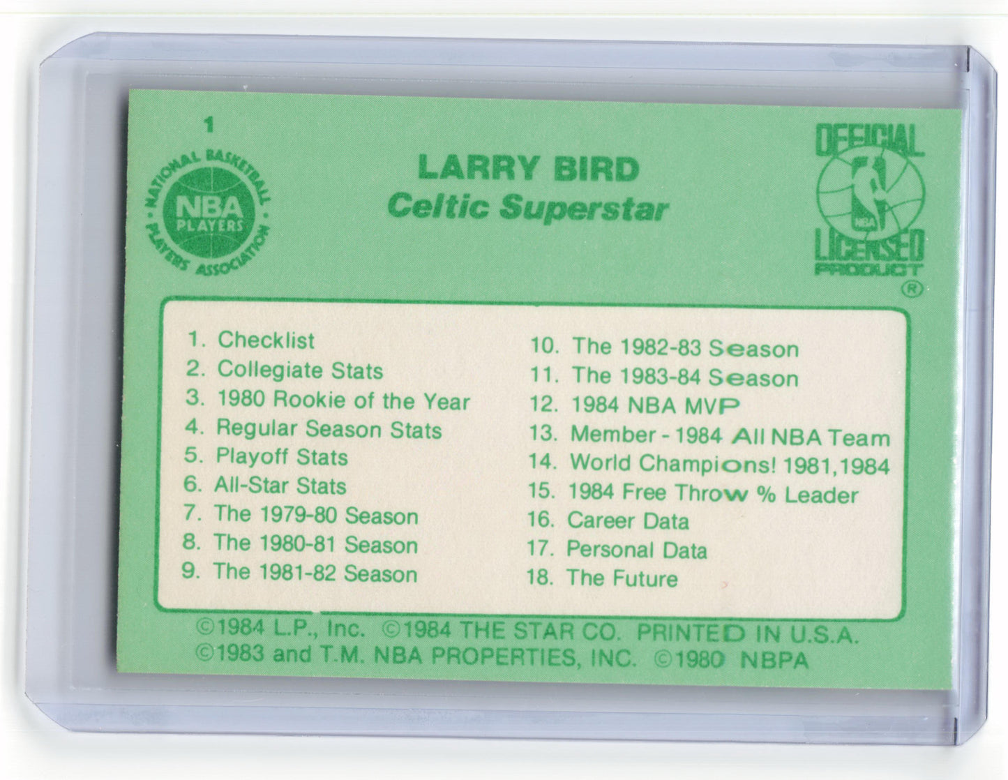 The Star Co. 1984 Star Basketball Larry Bird Checklist #1 Near Mint - Papa Joey's Collectibles