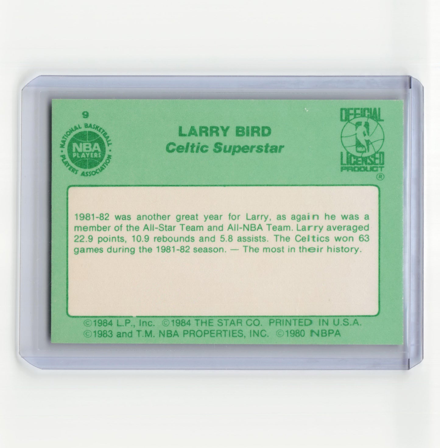 The Star Co. 1984 Star Basketball Larry Bird The 1981-82 Season #9 Near Mint - Papa Joey's Collectibles
