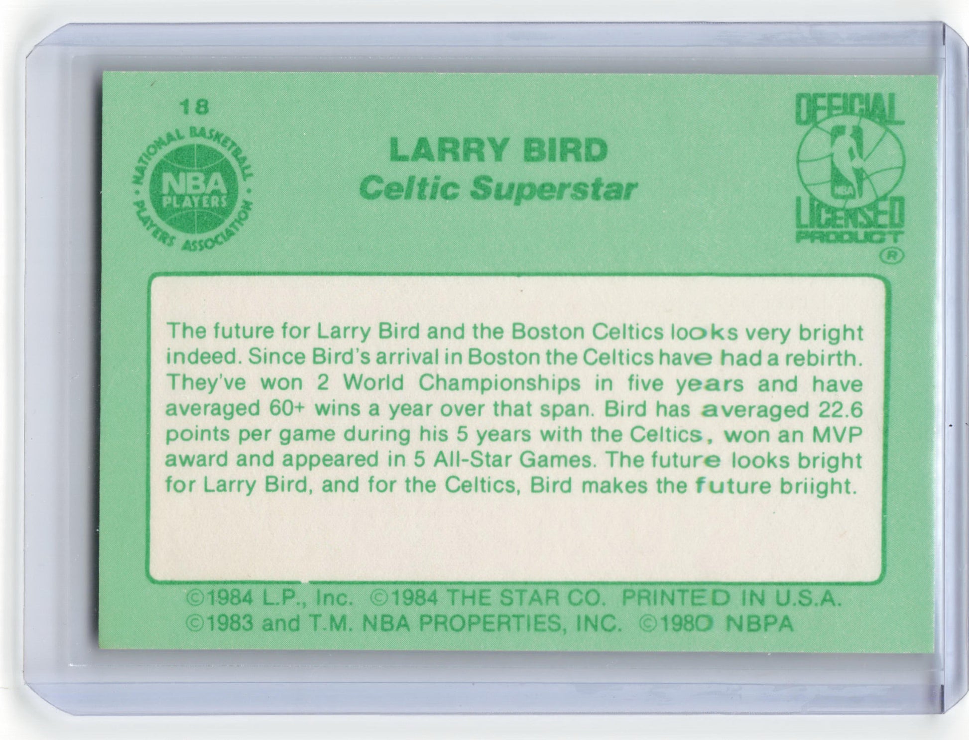 The Star Co. 1984 Star Basketball Larry Bird The Future #18 Near Mint - Papa Joey's Collectibles